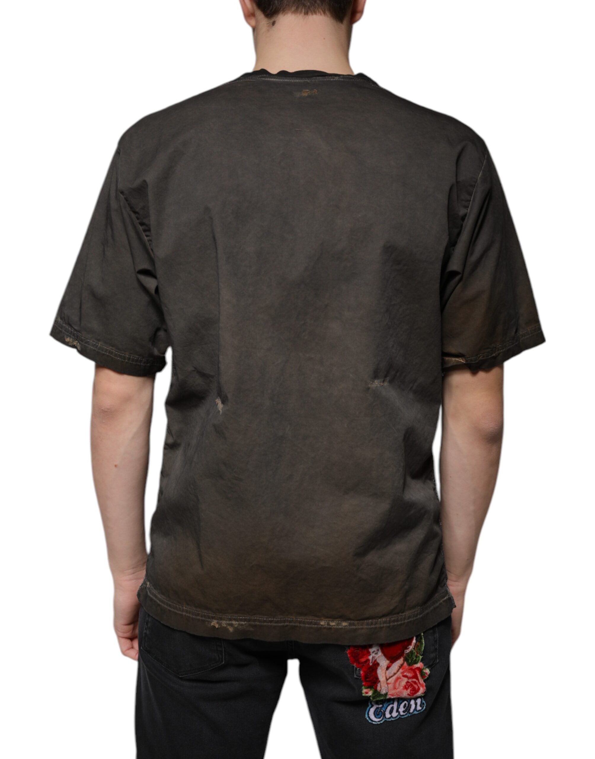 Dolce &amp; Gabbana Brown Graphic Print Cotton Round Neck T-shirt