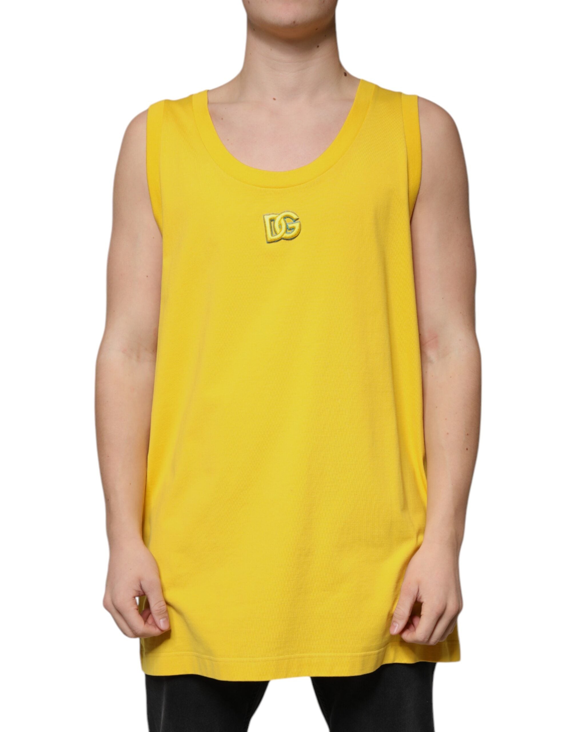Dolce &amp; Gabbana Yellow Cotton Round Neck Sleeveless T-shirt
