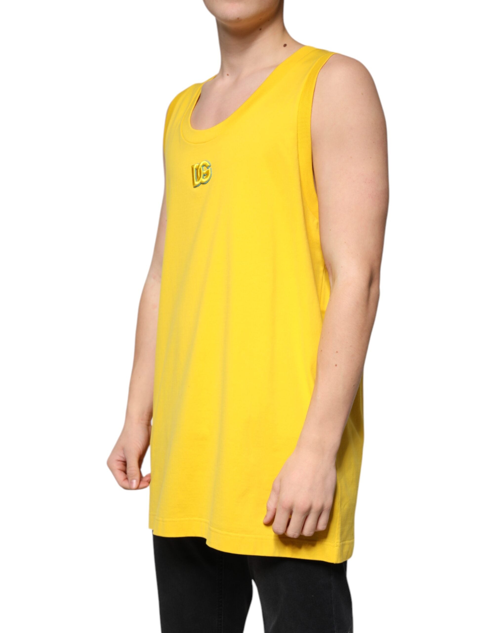 Dolce &amp; Gabbana Yellow Cotton Round Neck Sleeveless T-shirt