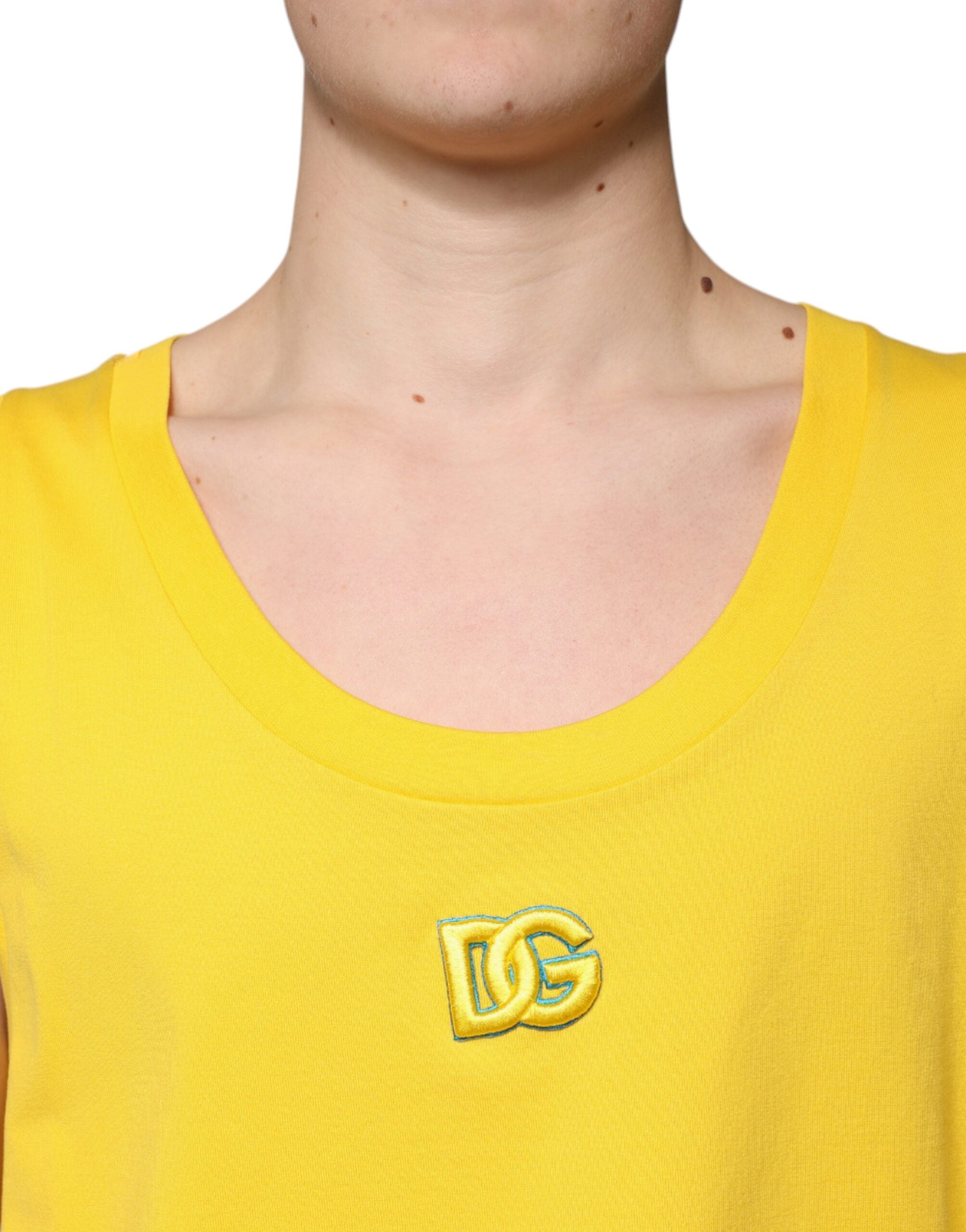 Dolce &amp; Gabbana Yellow Cotton Round Neck Sleeveless T-shirt
