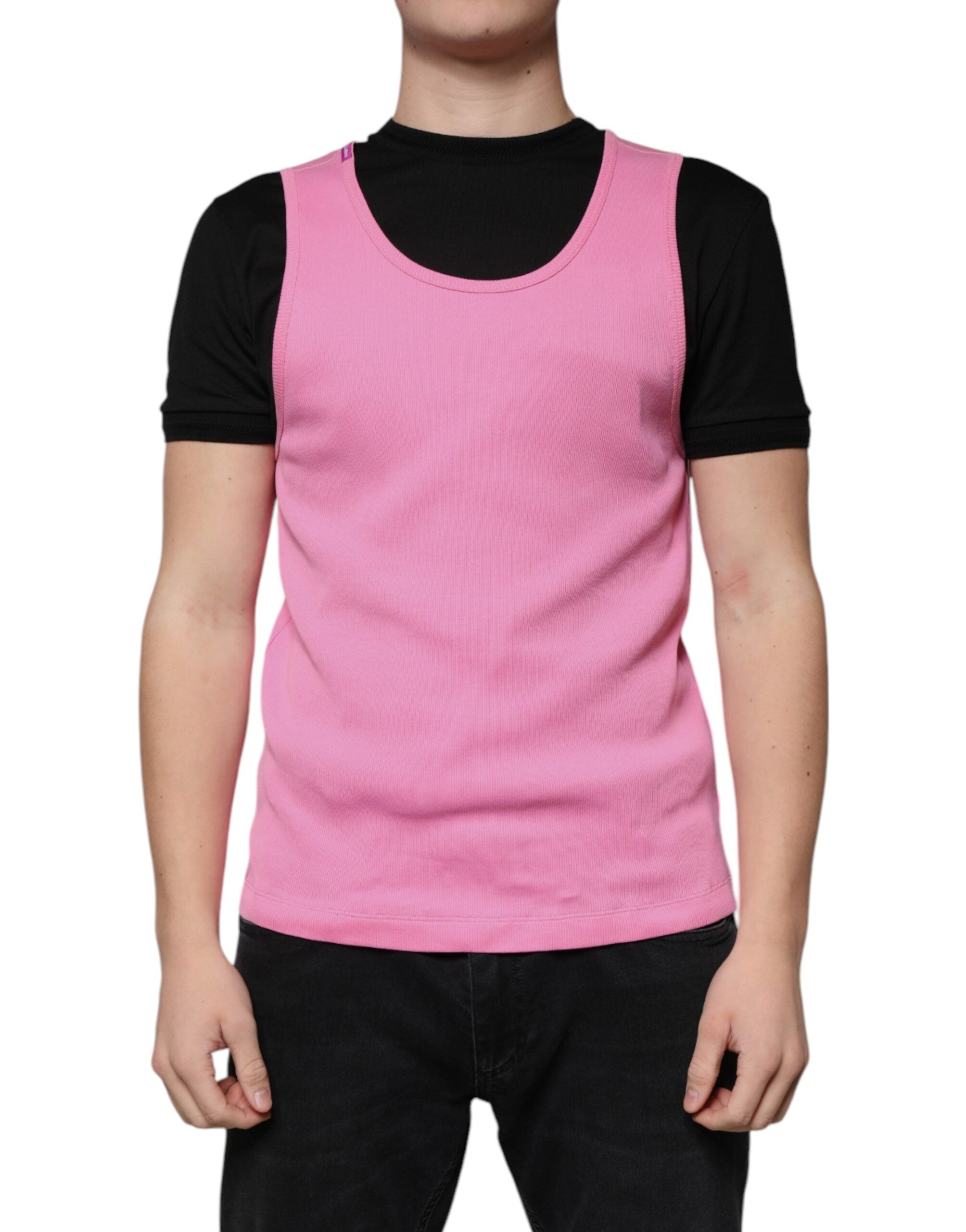 Dolce &amp; Gabbana Pink Cotton Round Neck Sleeveless T-shirt