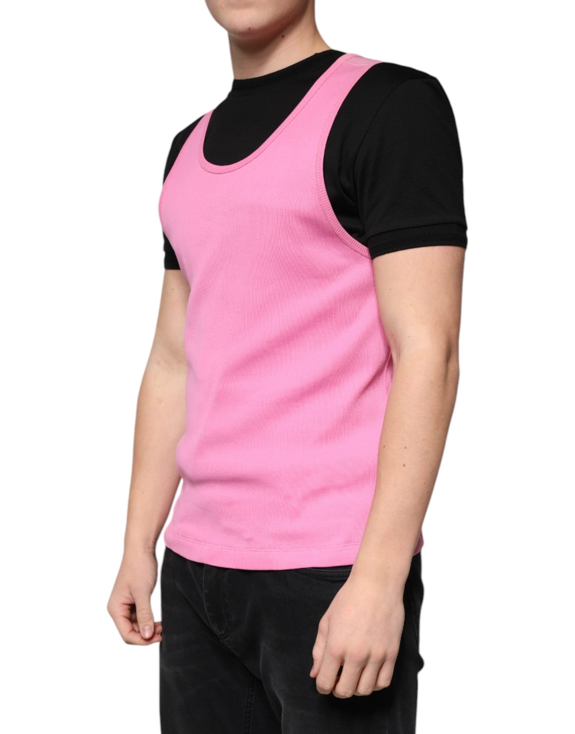 Dolce &amp; Gabbana Pink Cotton Round Neck Sleeveless T-shirt