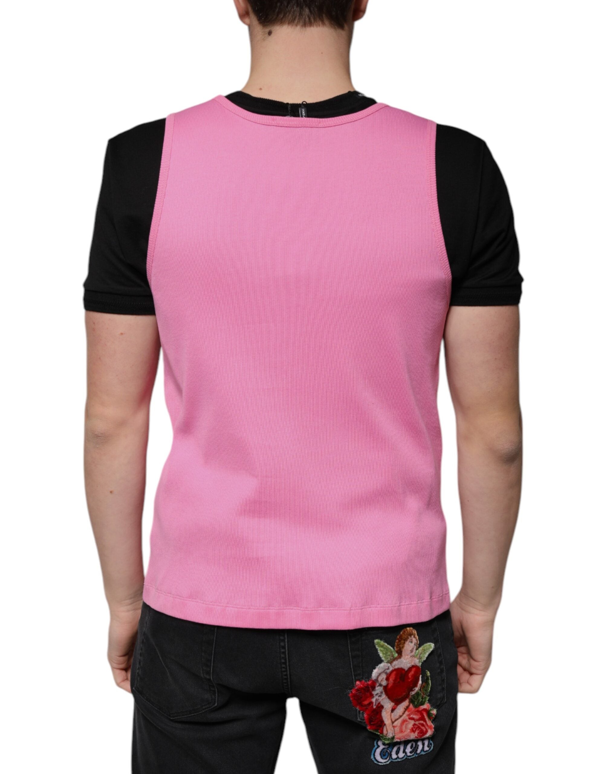 Dolce &amp; Gabbana Pink Cotton Round Neck Sleeveless T-shirt