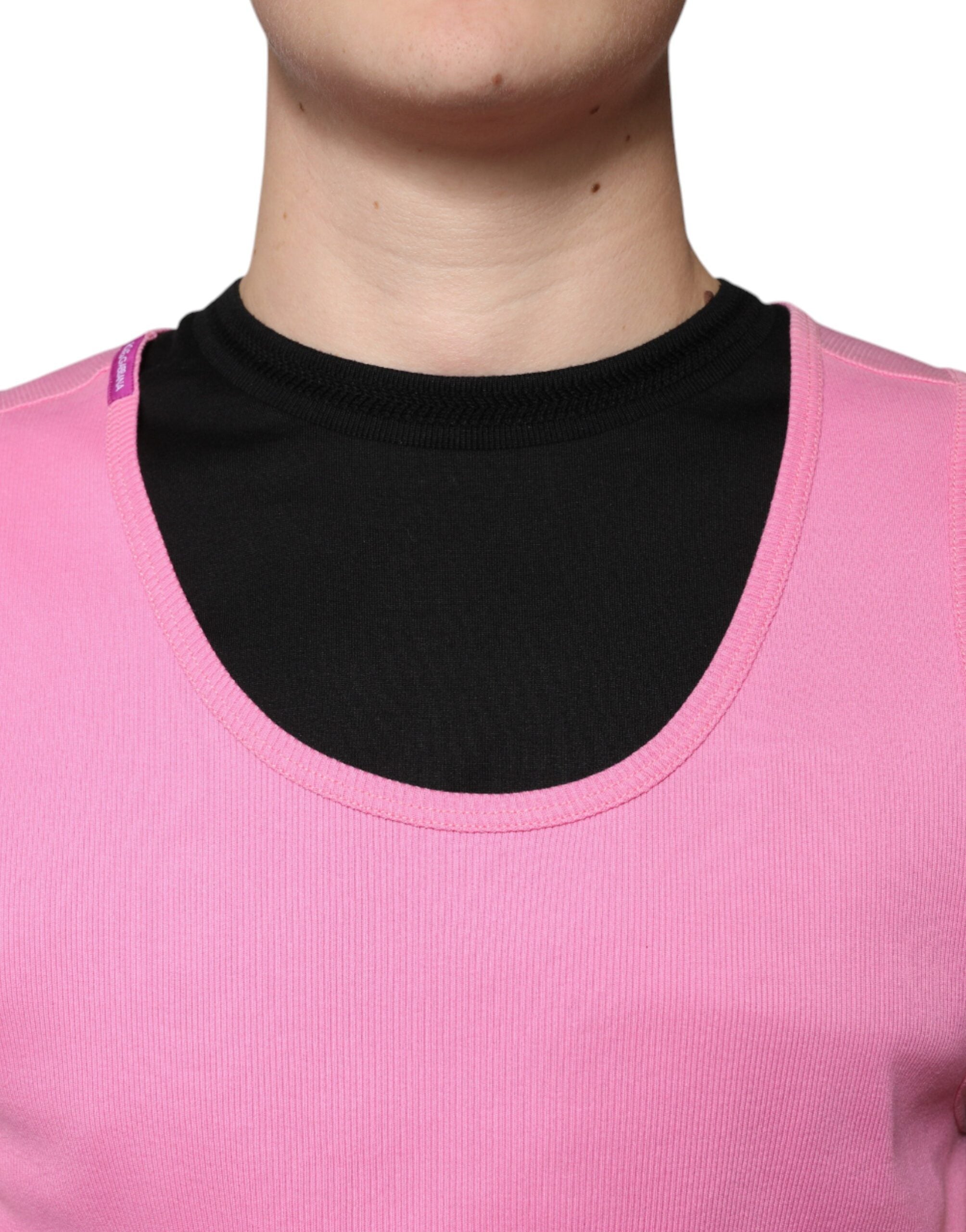 Dolce &amp; Gabbana Pink Cotton Round Neck Sleeveless T-shirt