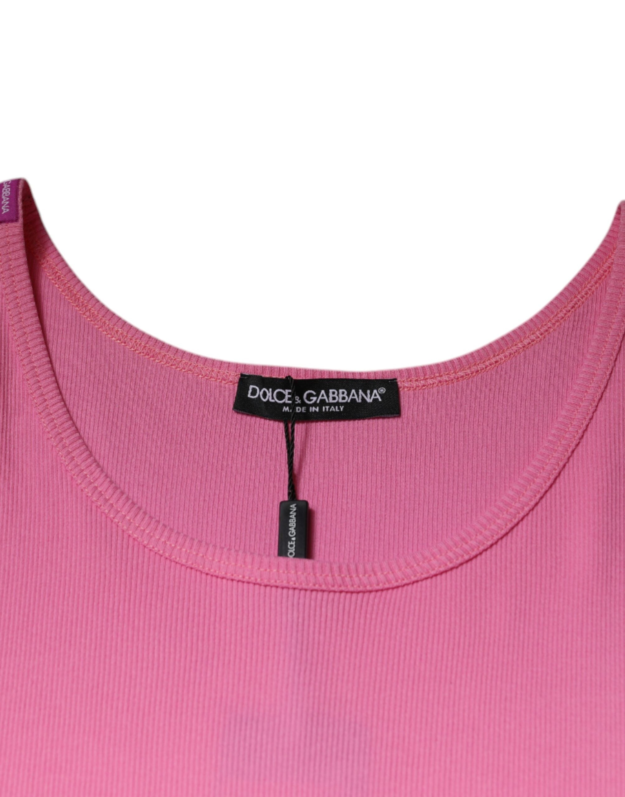 Dolce &amp; Gabbana Pink Cotton Round Neck Sleeveless T-shirt