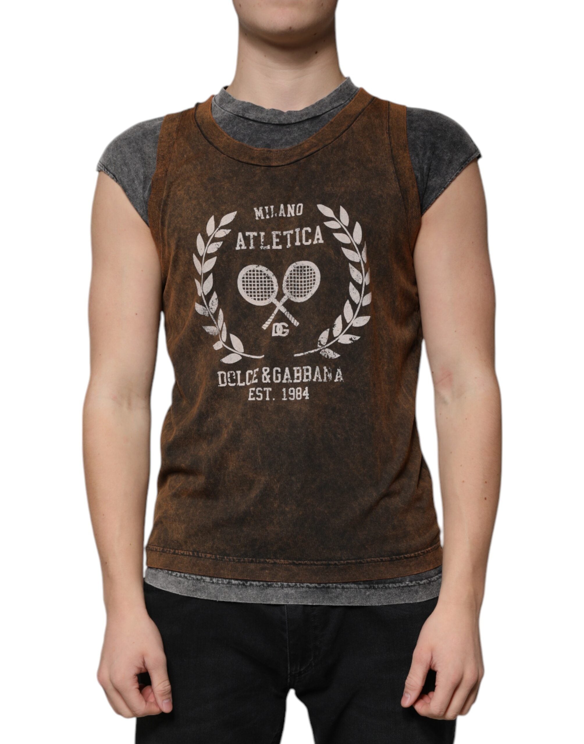 Dolce &amp; Gabbana Brown Cotton Crew Neck Sleeveless T-shirt