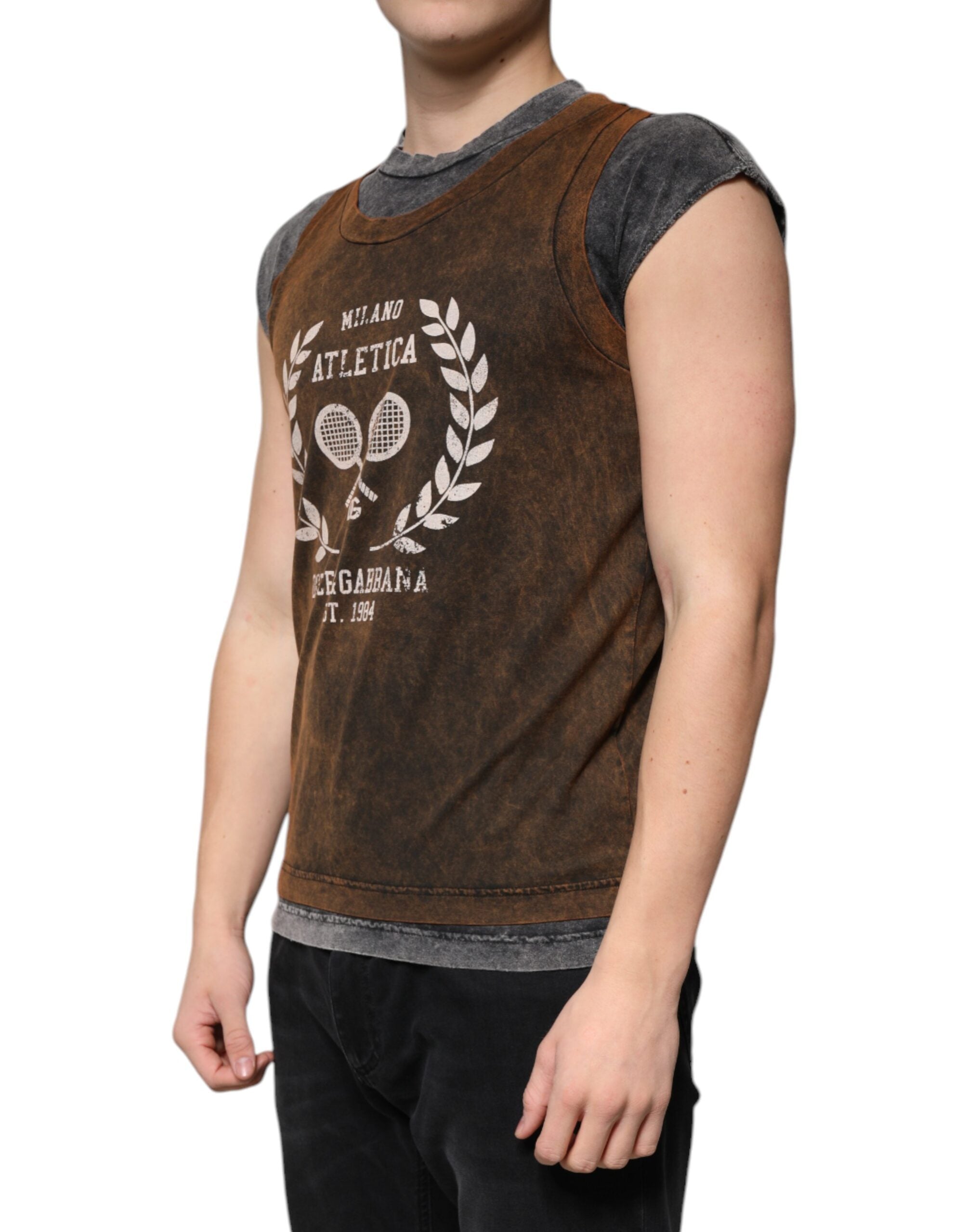 Dolce &amp; Gabbana Brown Cotton Crew Neck Sleeveless T-shirt