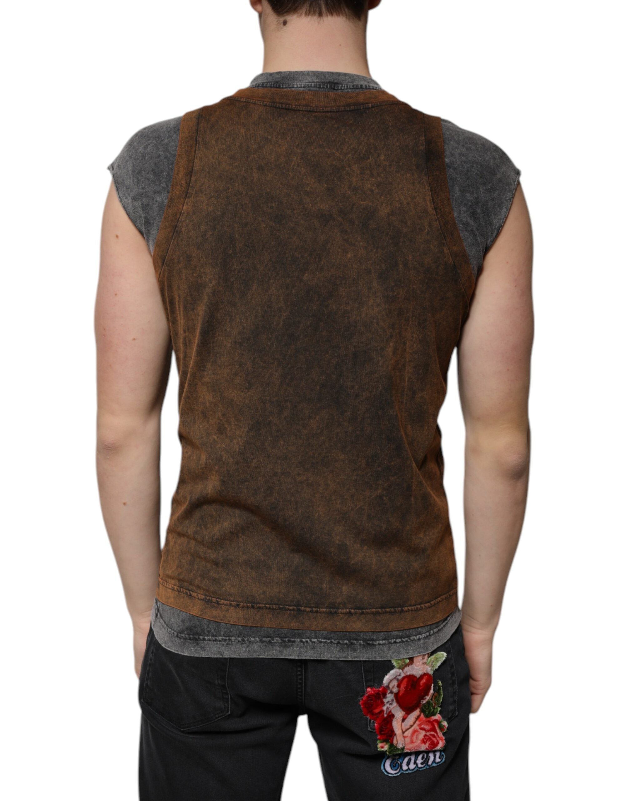 Dolce &amp; Gabbana Brown Cotton Crew Neck Sleeveless T-shirt
