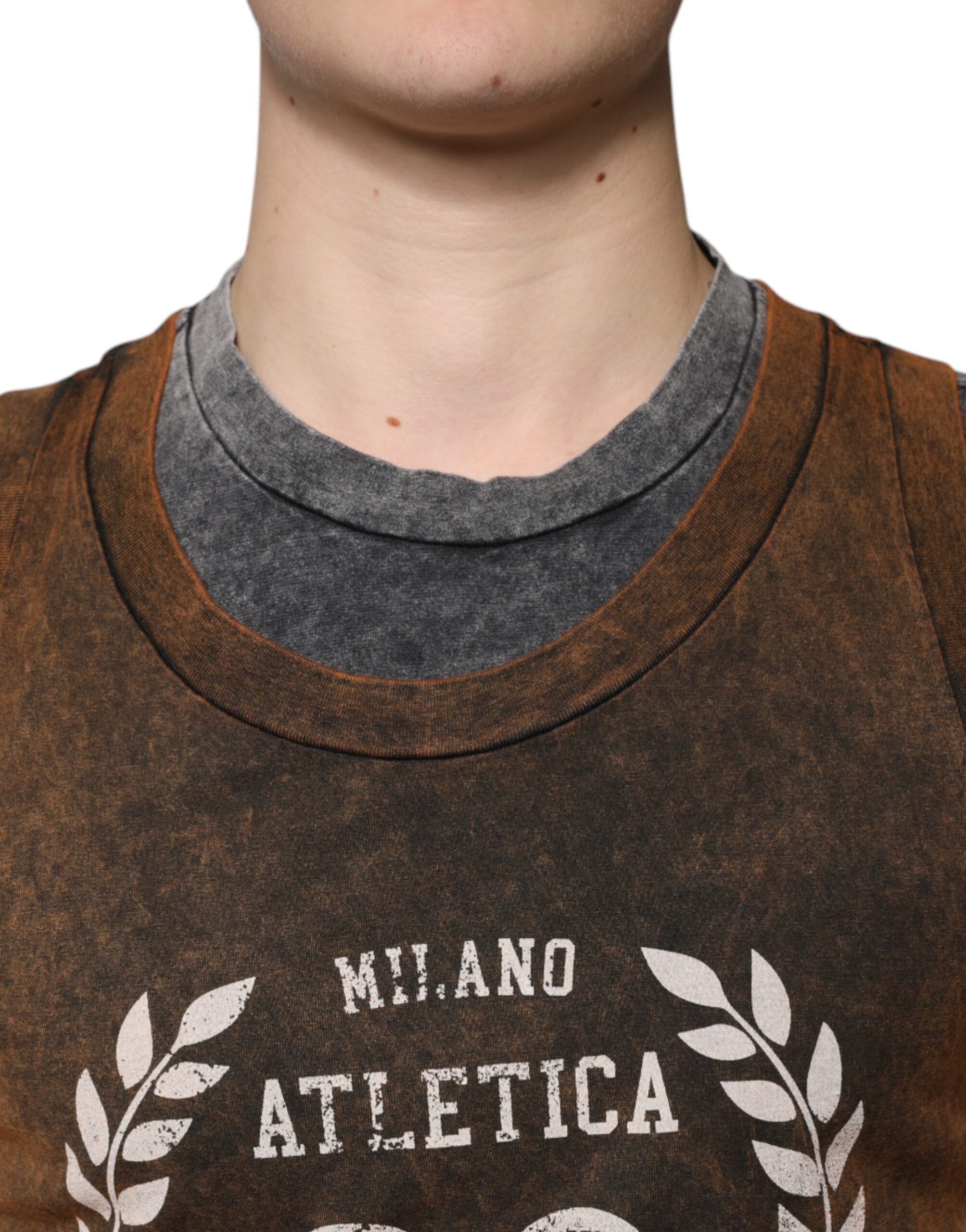 Dolce &amp; Gabbana Brown Cotton Crew Neck Sleeveless T-shirt
