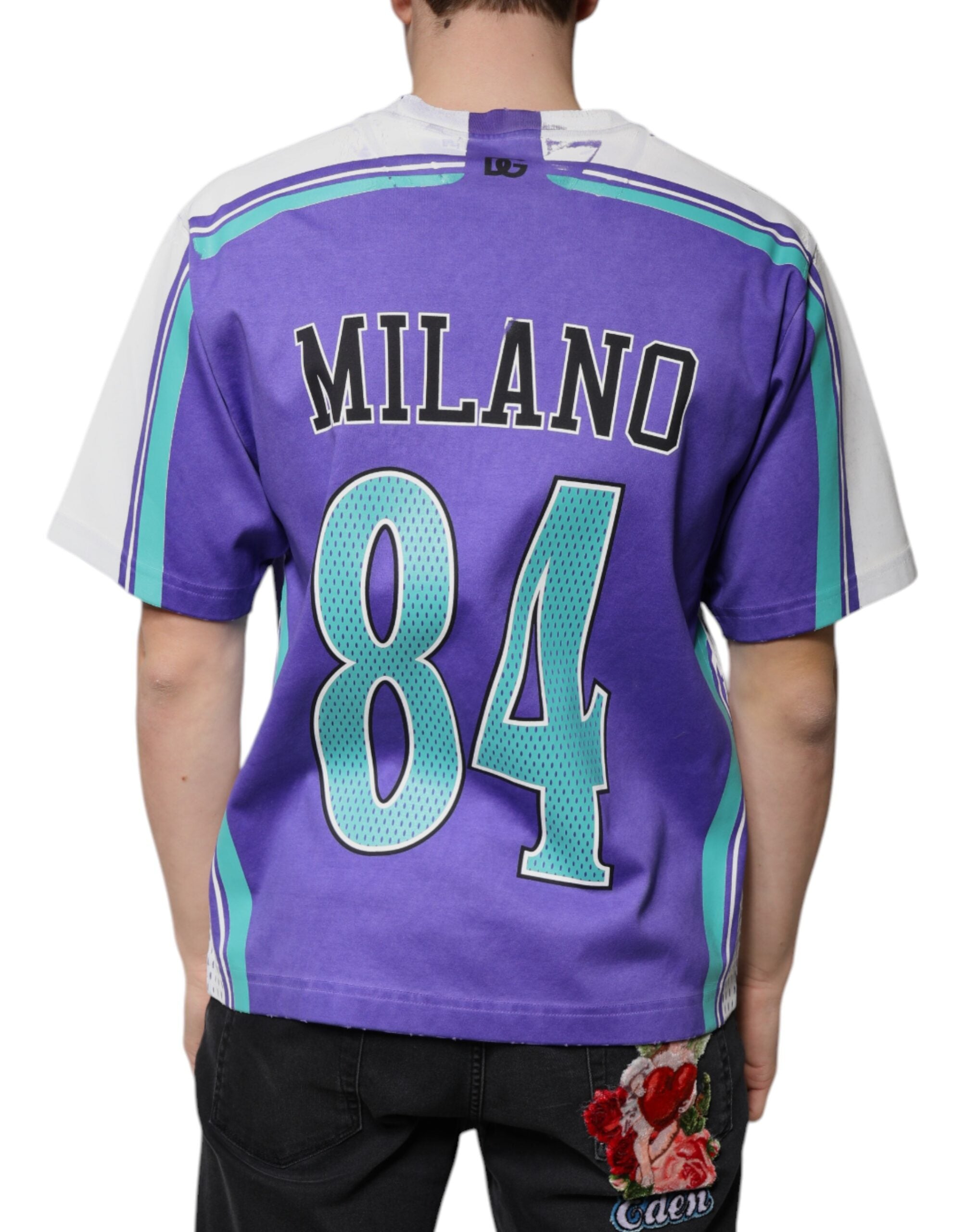 Dolce &amp; Gabbana Purple Logo Jersey Cotton V-neck T-shirt