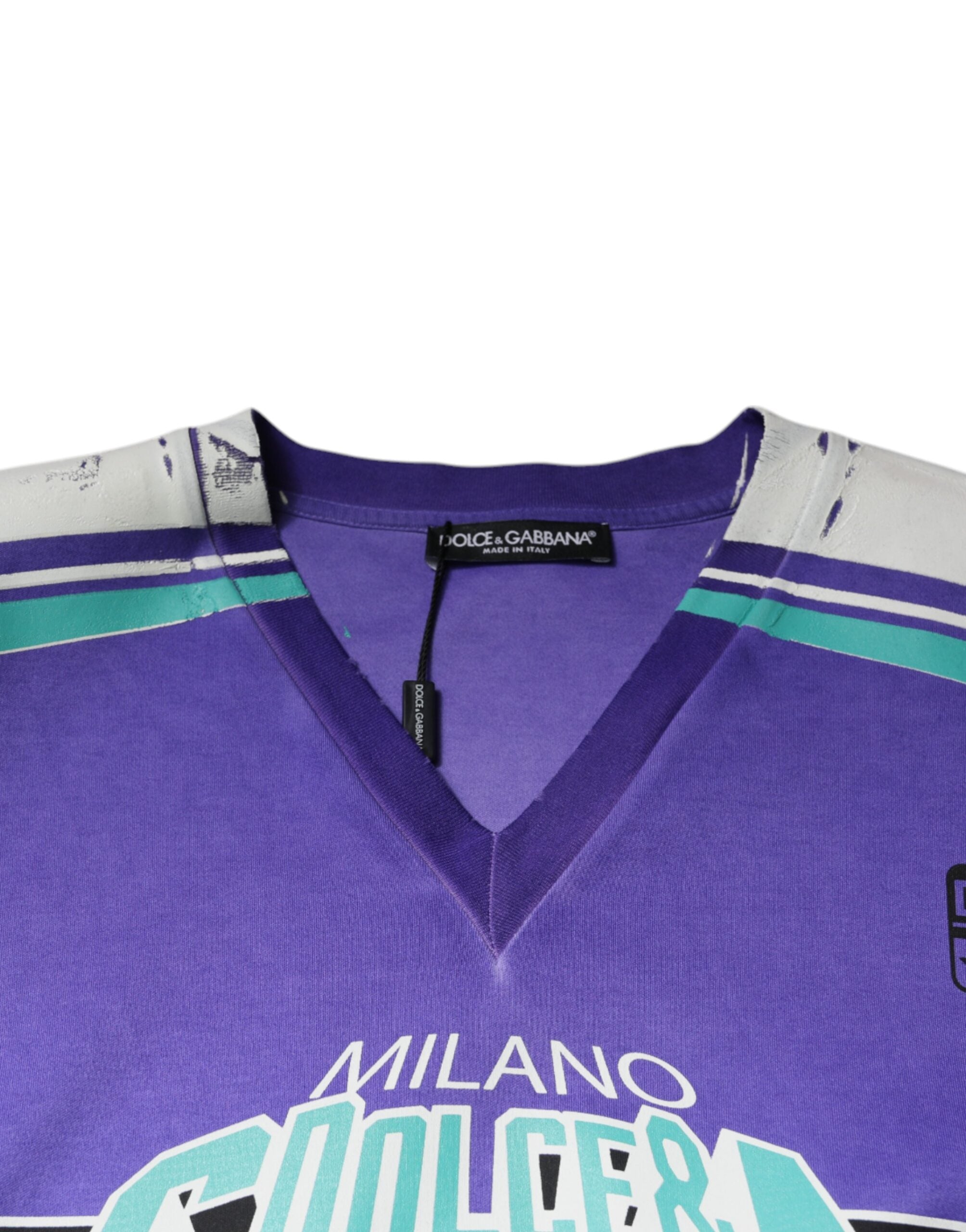 Dolce &amp; Gabbana Purple Logo Jersey Cotton V-neck T-shirt