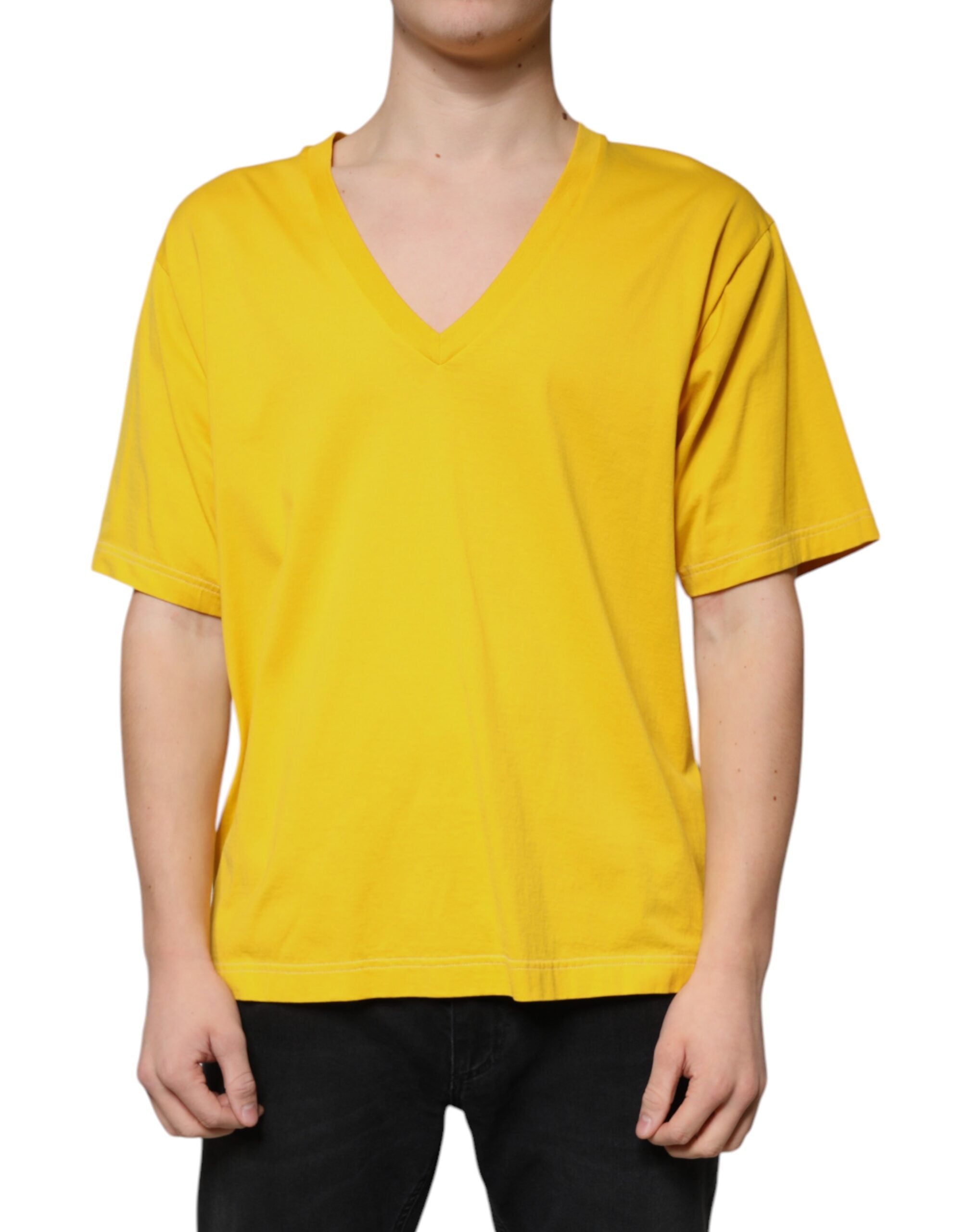 Dolce &amp; Gabbana Yellow Cotton V-neck Short Sleeves T-shirt