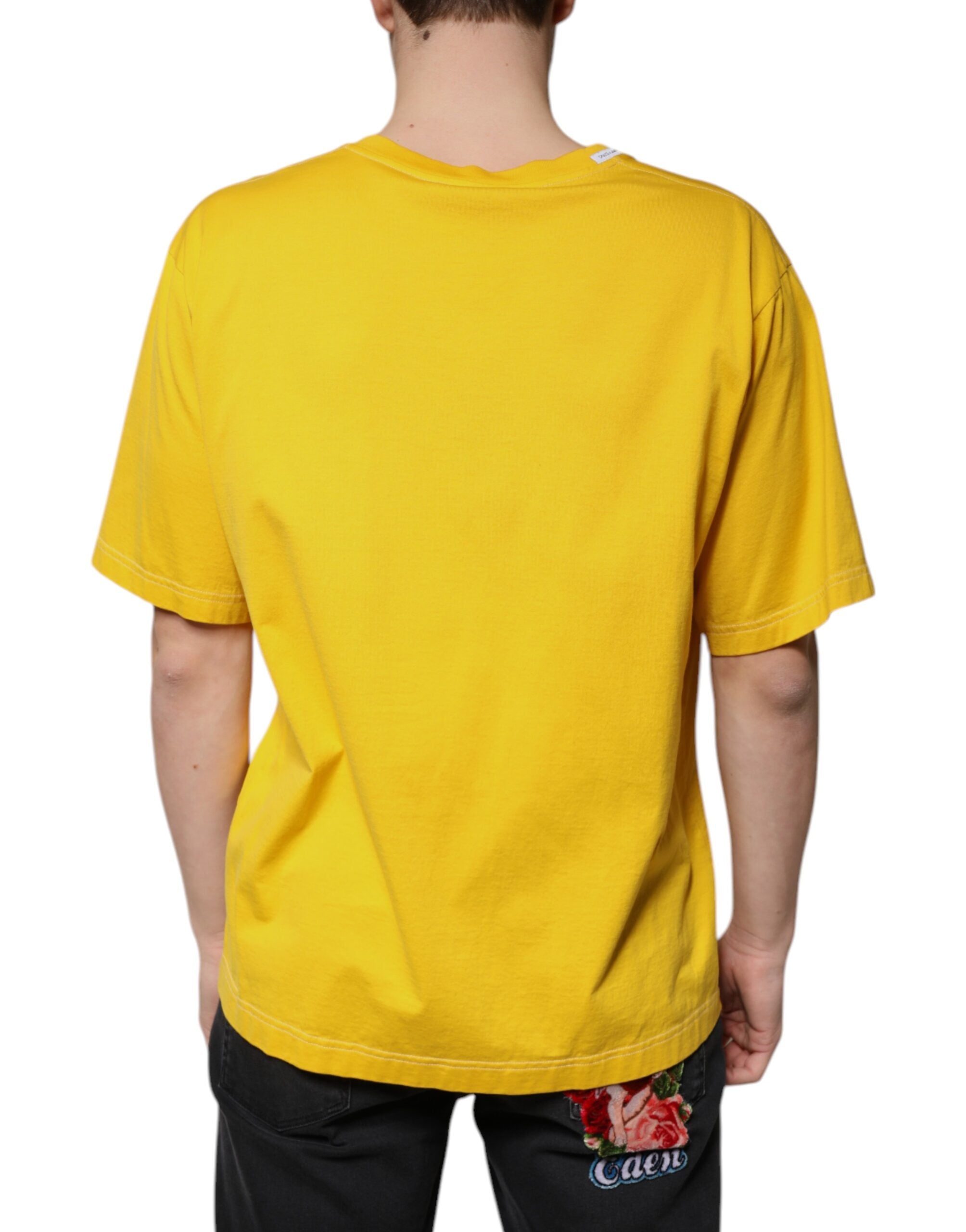 Dolce &amp; Gabbana Yellow Cotton V-neck Short Sleeves T-shirt