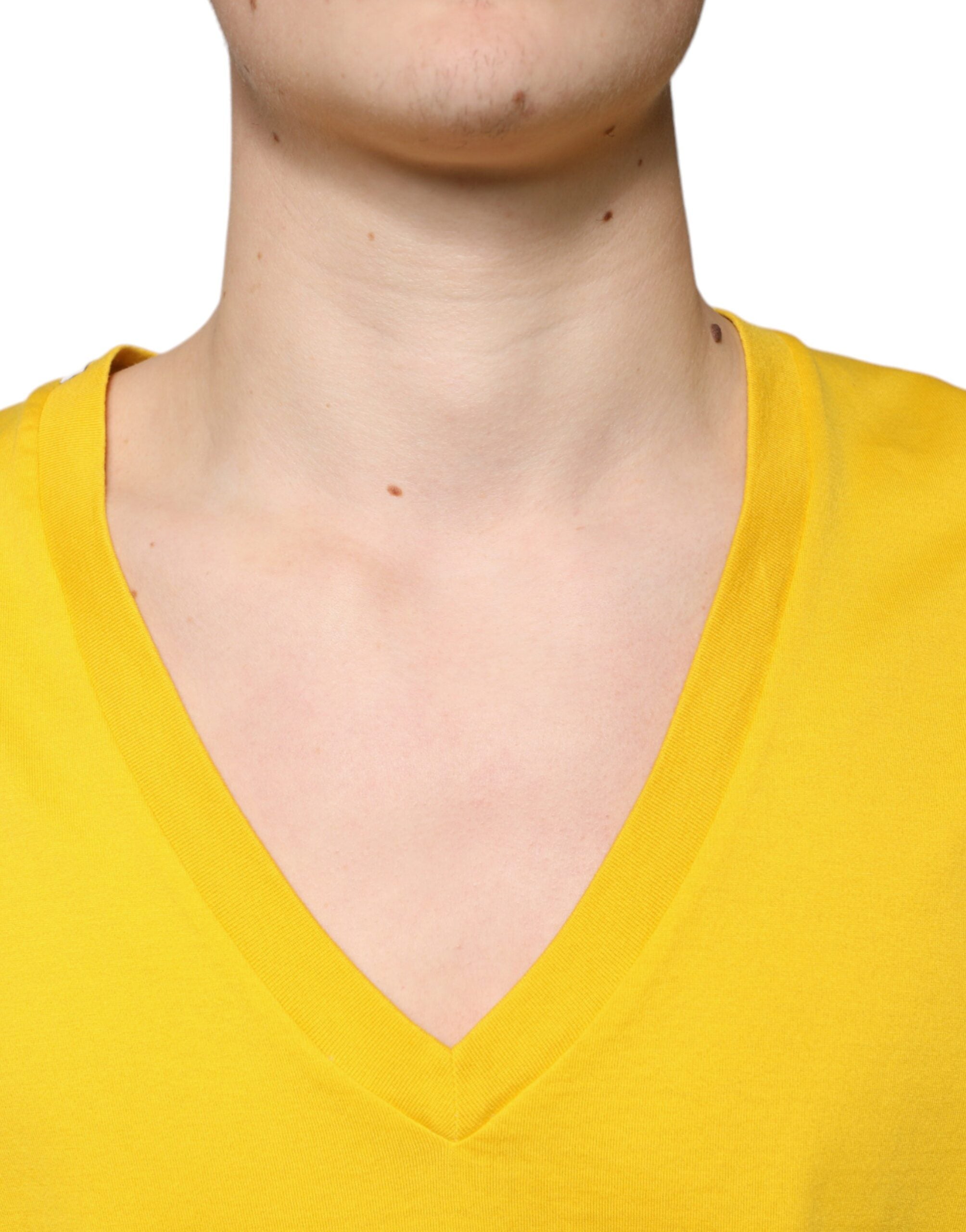 Dolce &amp; Gabbana Yellow Cotton V-neck Short Sleeves T-shirt