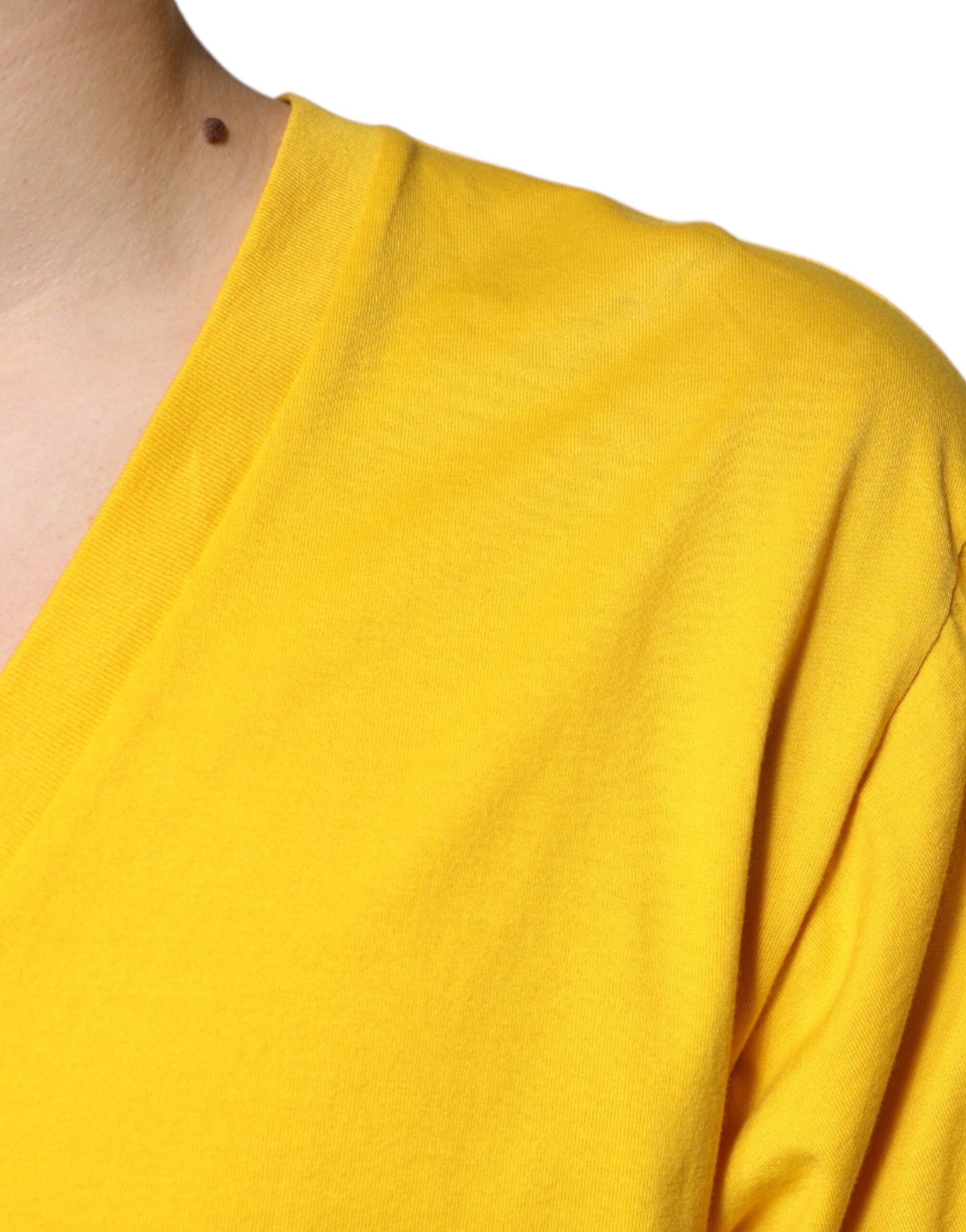 Dolce &amp; Gabbana Yellow Cotton V-neck Short Sleeves T-shirt