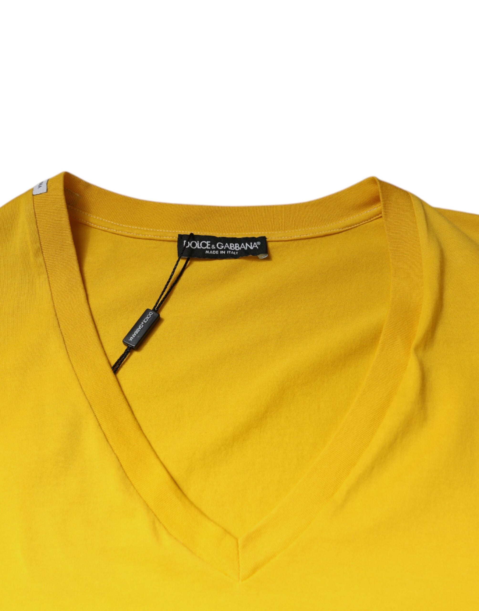 Dolce &amp; Gabbana Yellow Cotton V-neck Short Sleeves T-shirt
