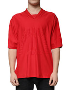 Dolce &amp; Gabbana Red Cotton V-neck Short Sleeves T-shirt