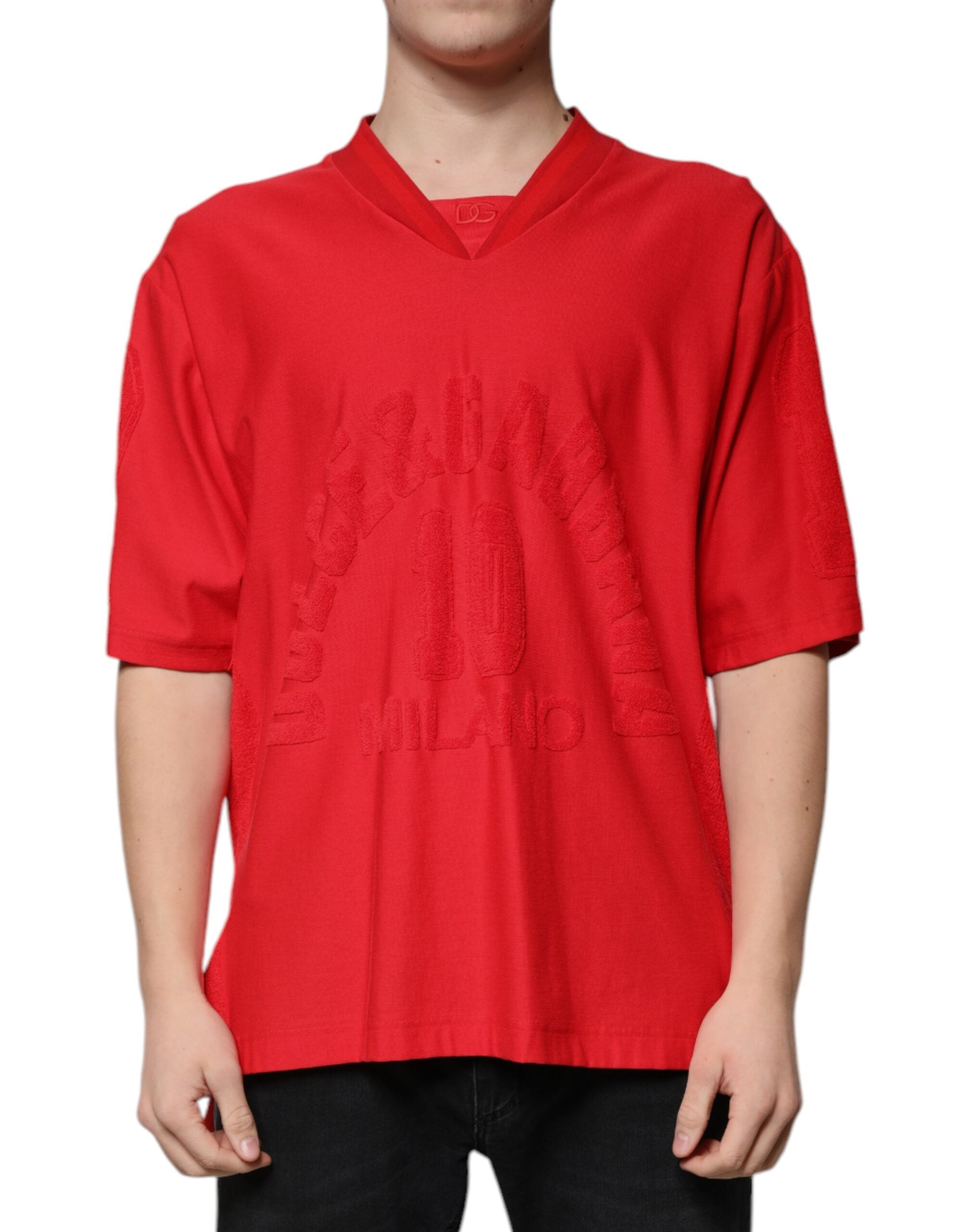 Dolce &amp; Gabbana Red Cotton V-neck Short Sleeves T-shirt