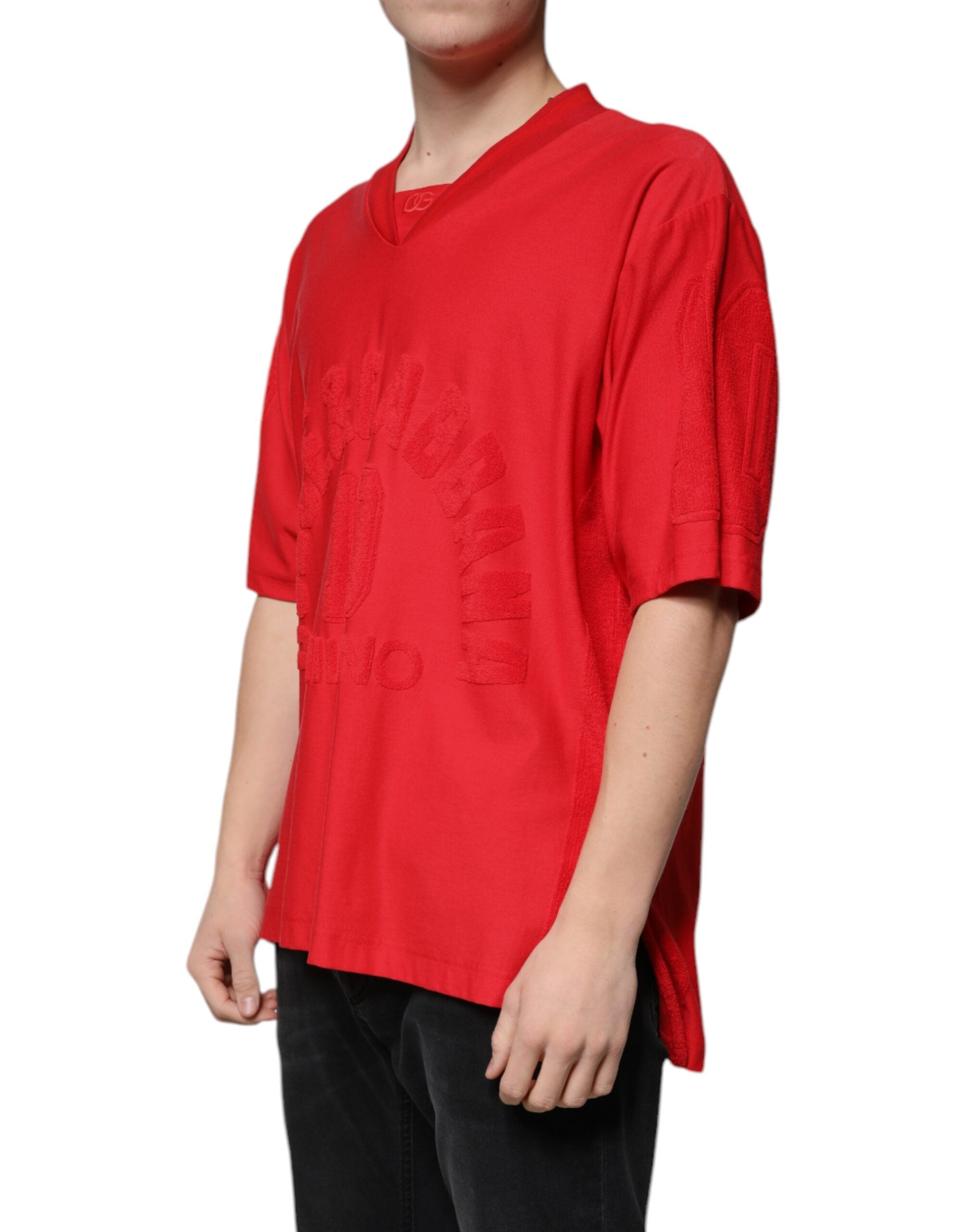 Dolce &amp; Gabbana Red Cotton V-neck Short Sleeves T-shirt