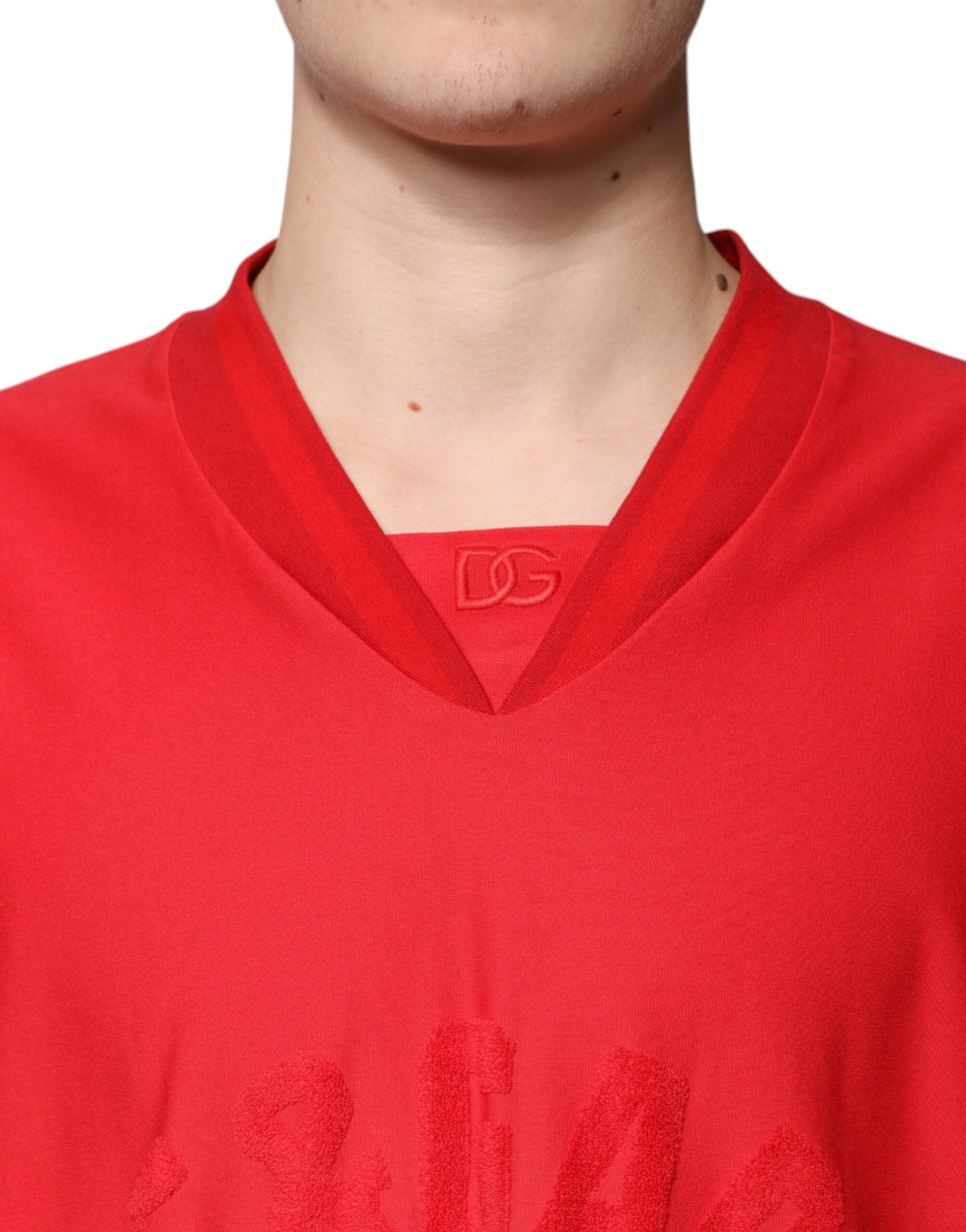 Dolce &amp; Gabbana Red Cotton V-neck Short Sleeves T-shirt
