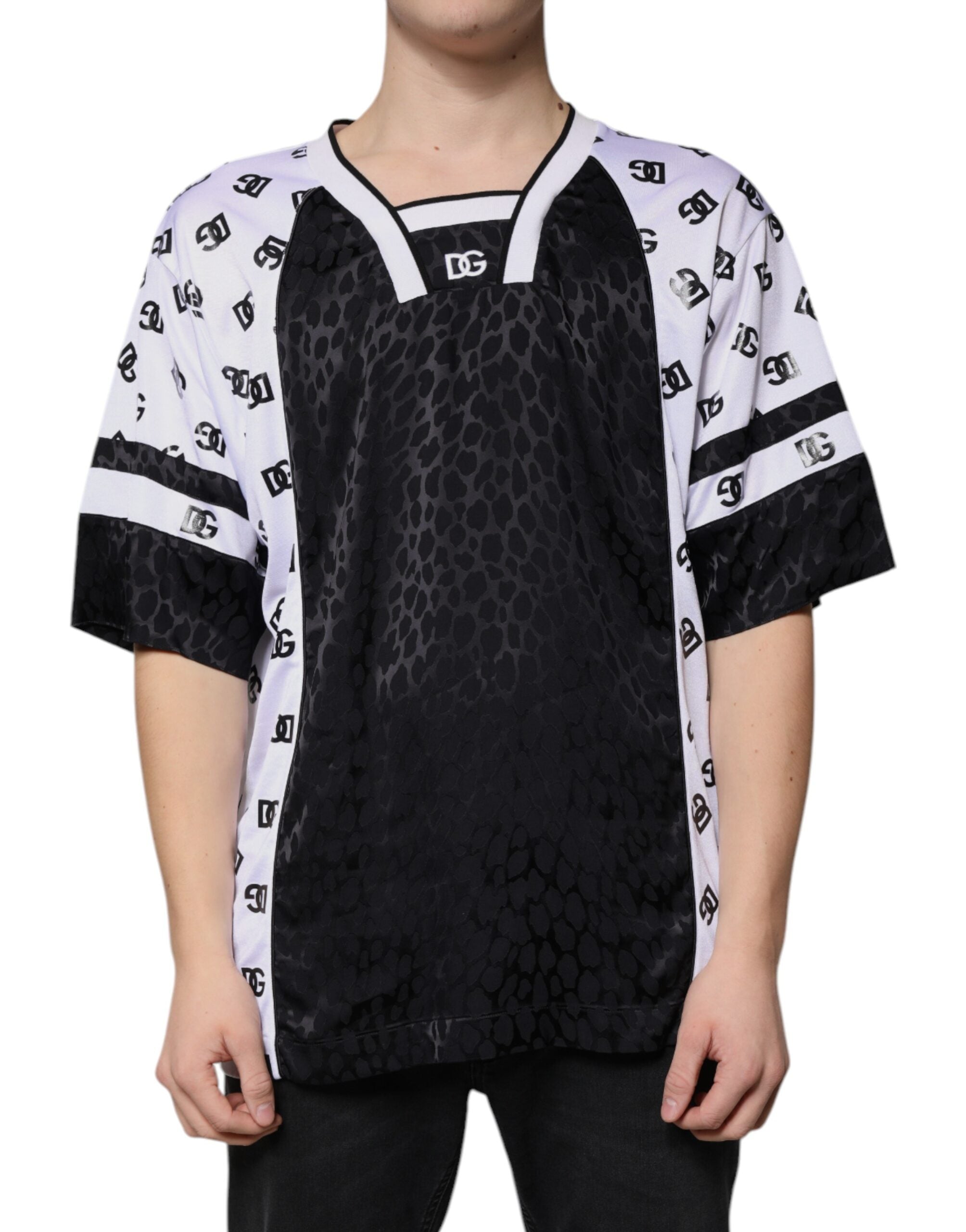 Dolce &amp; Gabbana Black White Logo Men Short Sleeves T-shirt