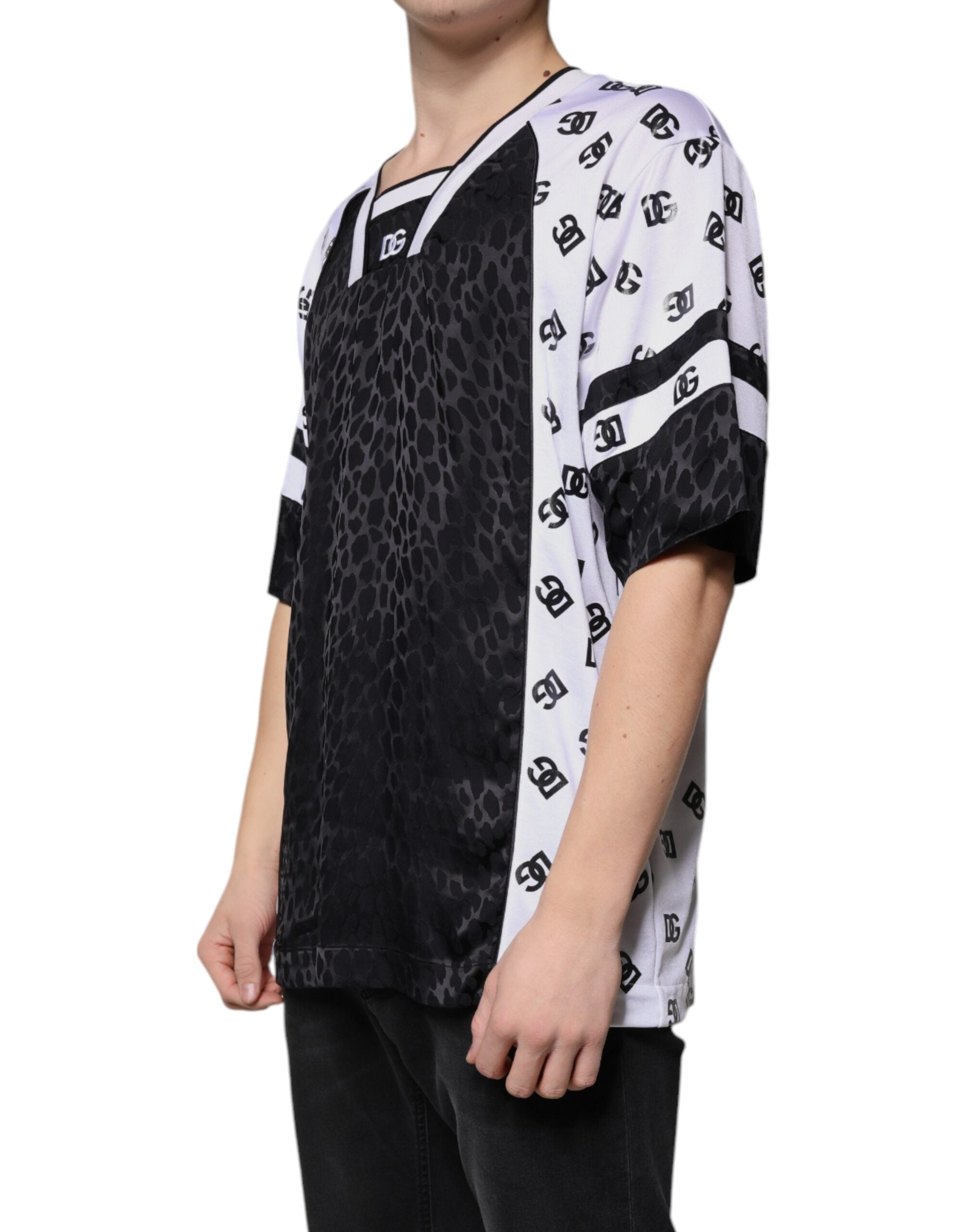 Dolce &amp; Gabbana Black White Logo Men Short Sleeves T-shirt