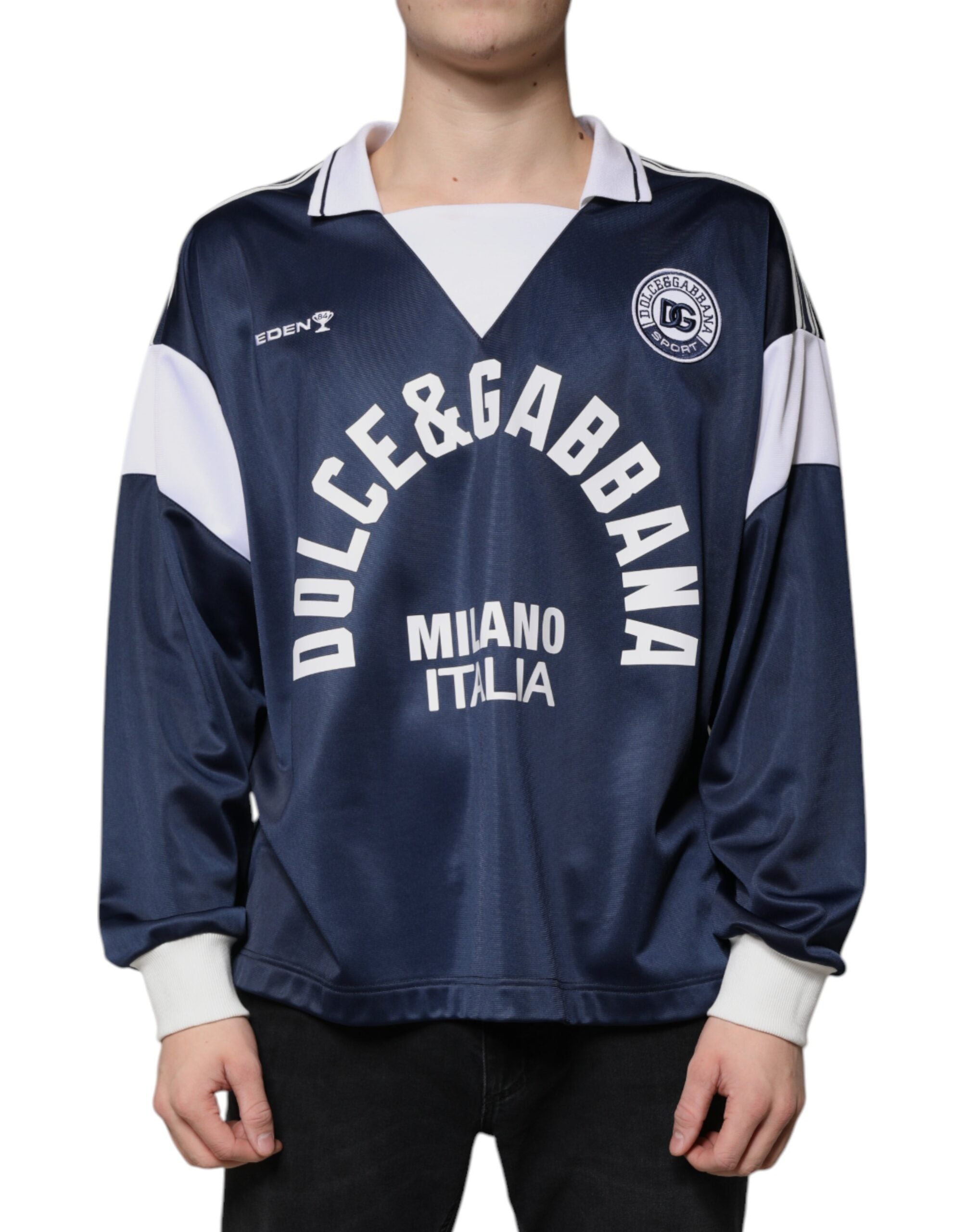 Dolce &amp; Gabbana Blue White Milano Long Sleeve Jersey T-shirt