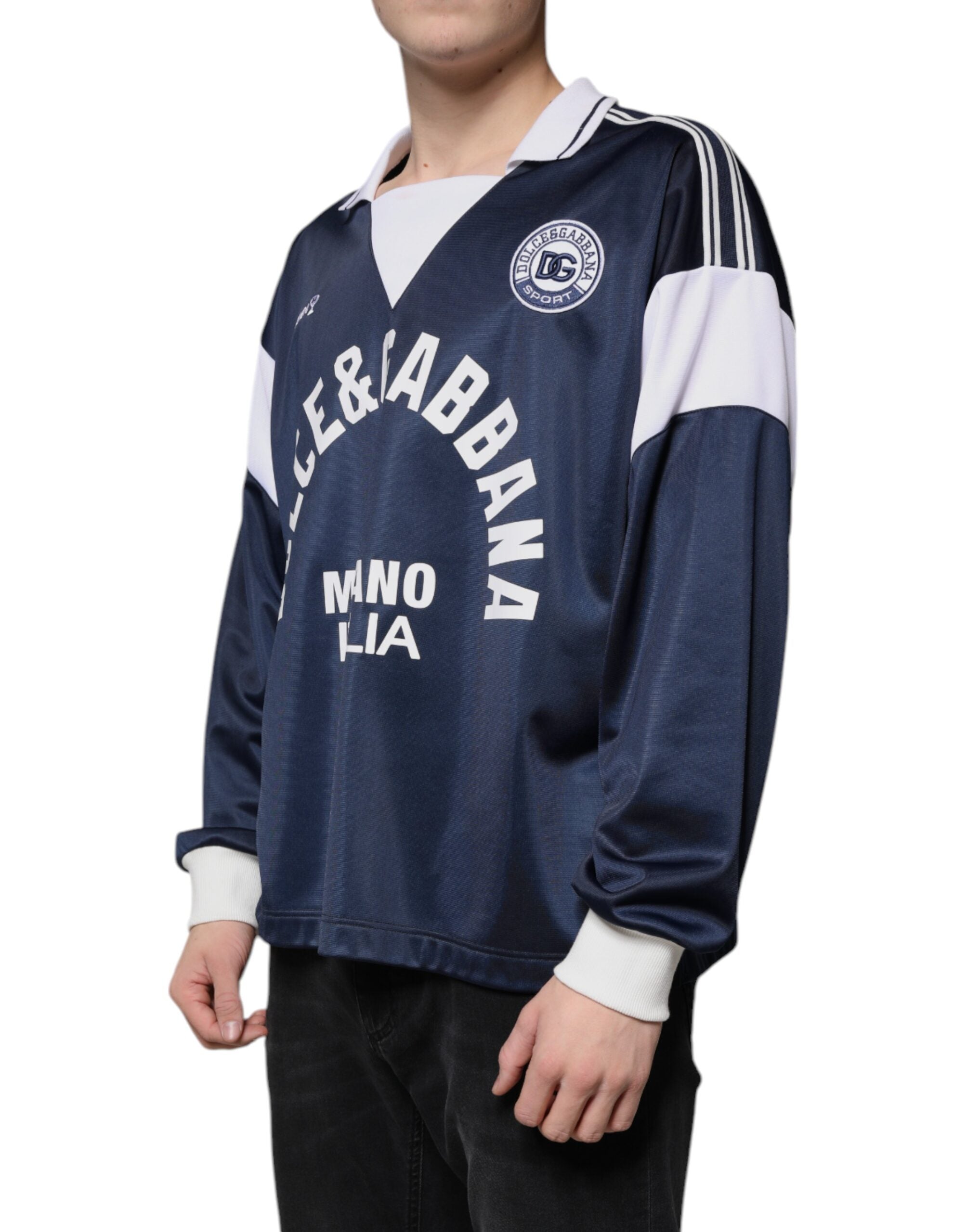 Dolce &amp; Gabbana Blue White Milano Long Sleeve Jersey T-shirt