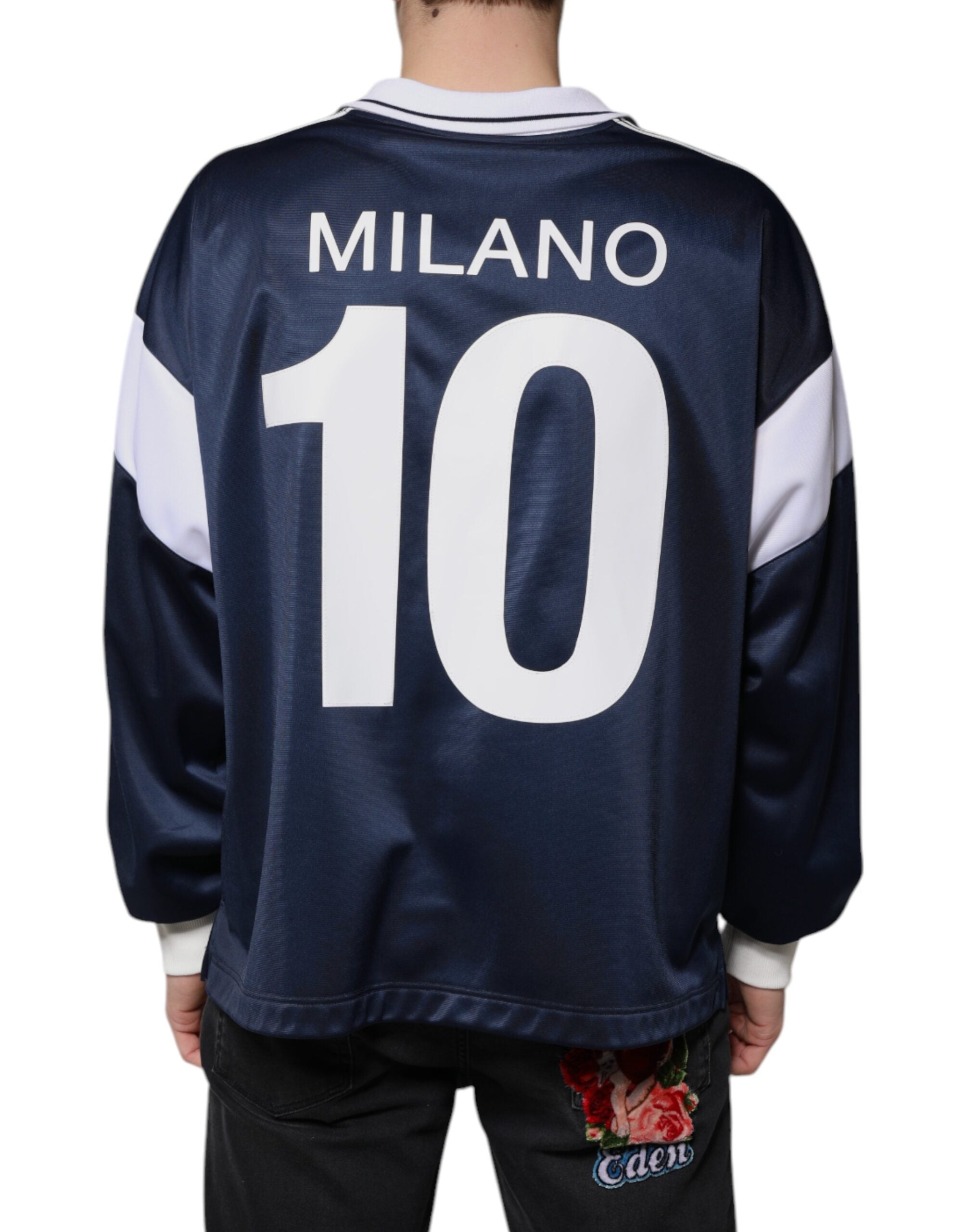 Dolce &amp; Gabbana Blue White Milano Long Sleeve Jersey T-shirt