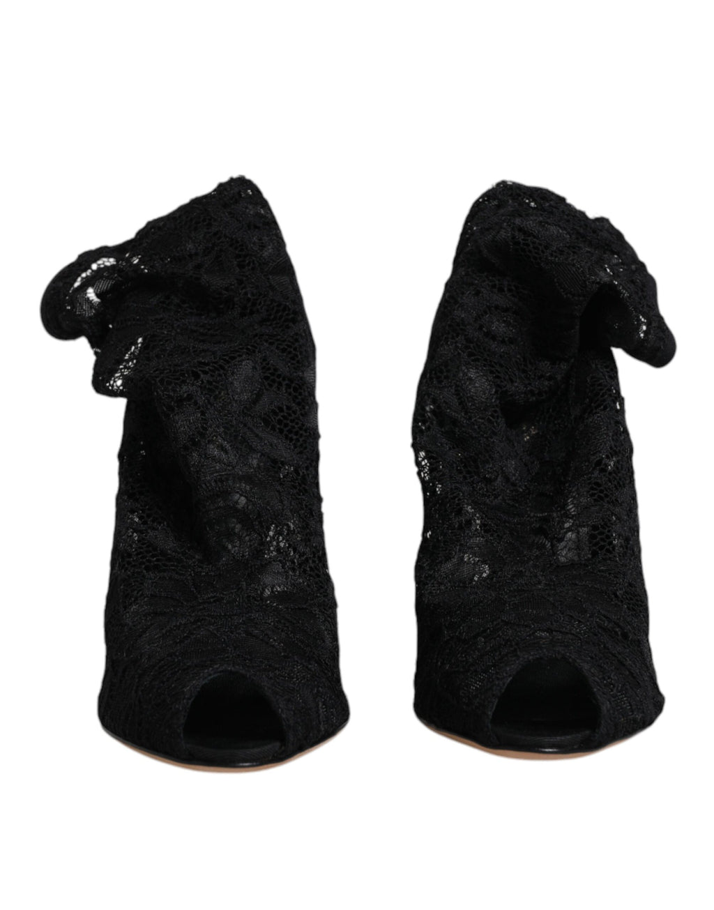Dolce &amp; Gabbana Black Lace Stretch Heels Mid Calf Boots Shoes