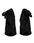 Dolce &amp; Gabbana Black Lace Stretch Heels Mid Calf Boots Shoes