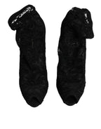 Dolce &amp; Gabbana Black Lace Stretch Heels Mid Calf Boots Shoes