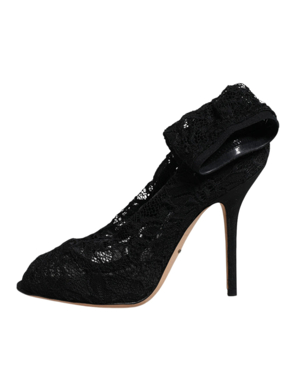 Dolce &amp; Gabbana Black Lace Stretch Heels Mid Calf Boots Shoes