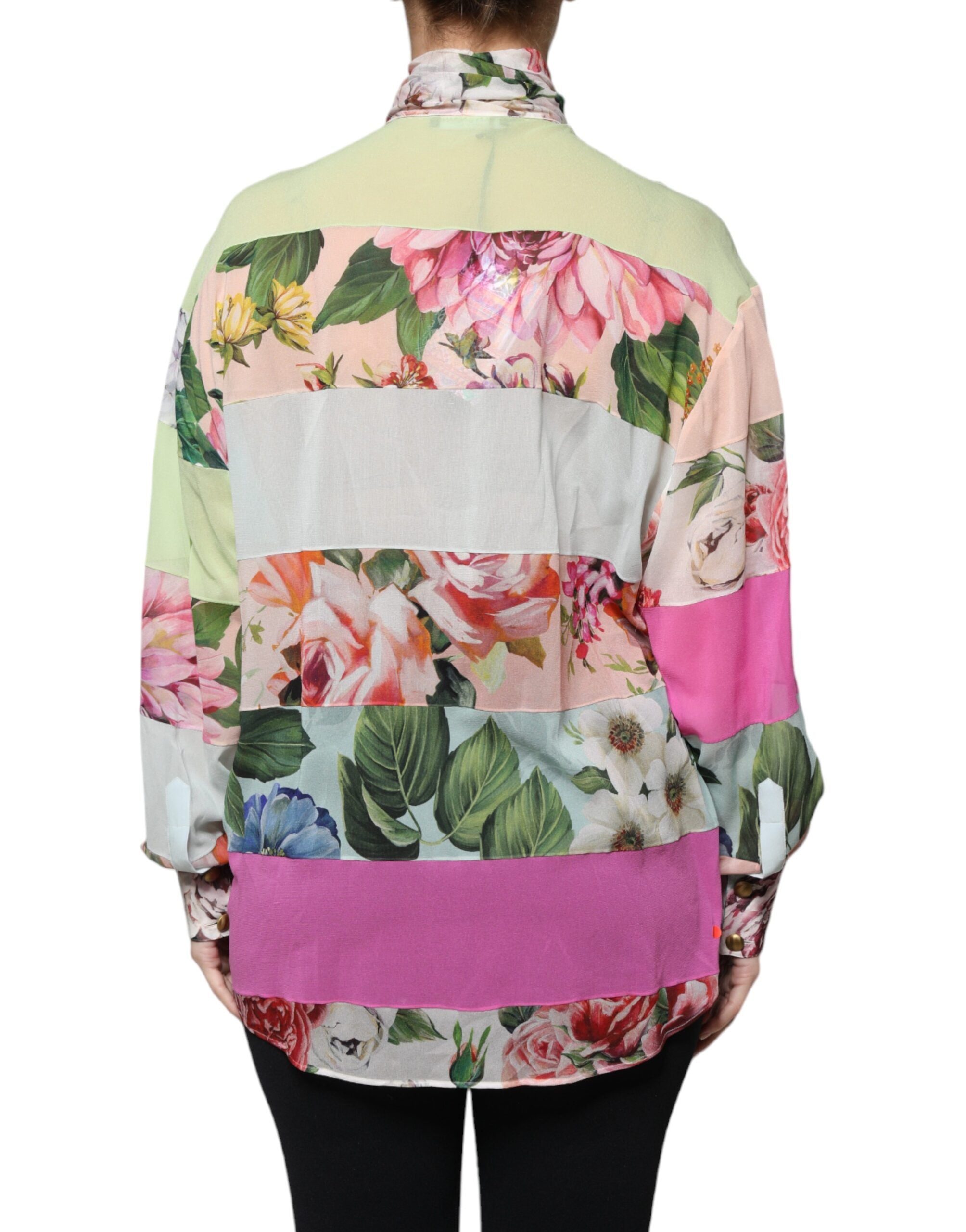 Dolce &amp; Gabbana Multicolor Floral Patchwork Ascot Collar Top