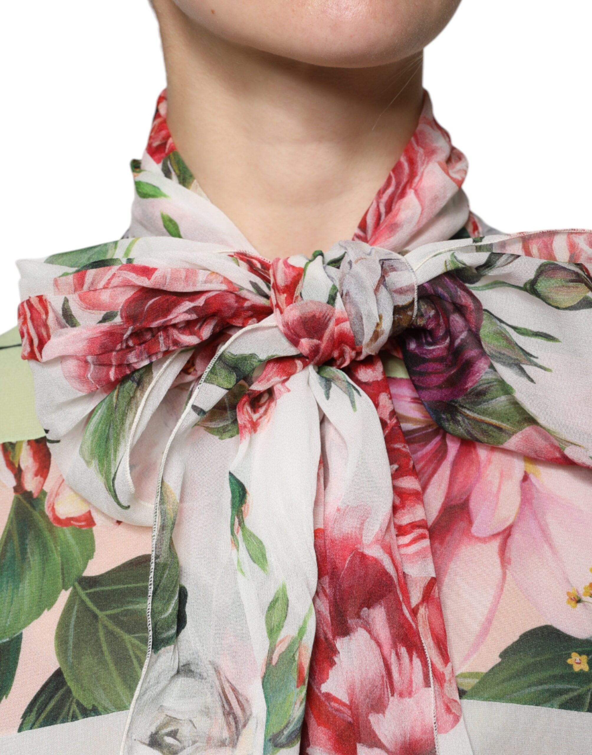 Dolce &amp; Gabbana Multicolor Floral Patchwork Ascot Collar Top