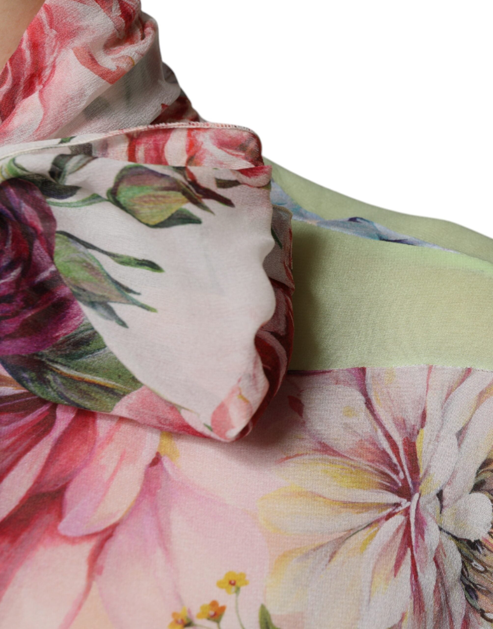 Dolce &amp; Gabbana Multicolor Floral Patchwork Ascot Collar Top