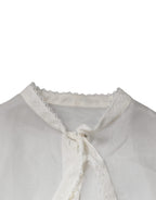 Dolce &amp; Gabbana White Ascot Collar Long Sleeves Blouse Top