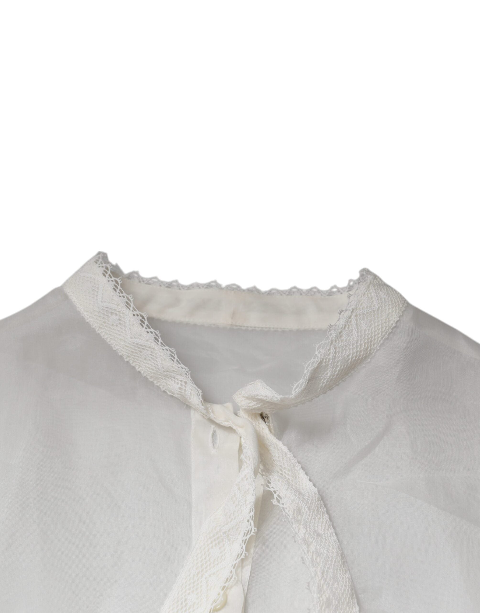 Dolce &amp; Gabbana White Ascot Collar Long Sleeves Blouse Top