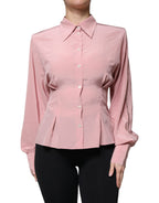 Dolce &amp; Gabbana Pink Cotton Long Sleeves Collared Blouse Top