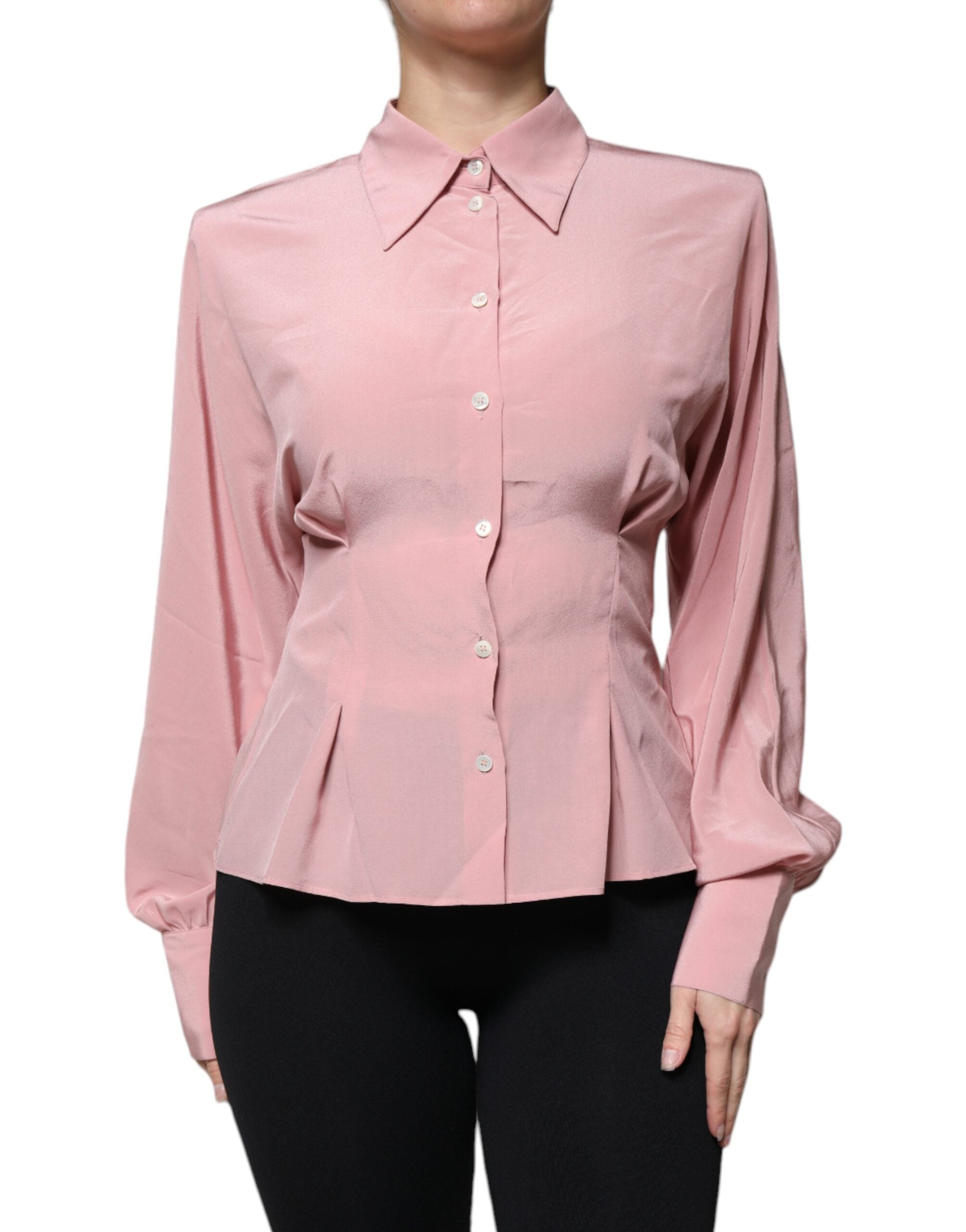 Dolce &amp; Gabbana Pink Cotton Long Sleeves Collared Blouse Top