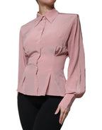 Dolce &amp; Gabbana Pink Cotton Long Sleeves Collared Blouse Top