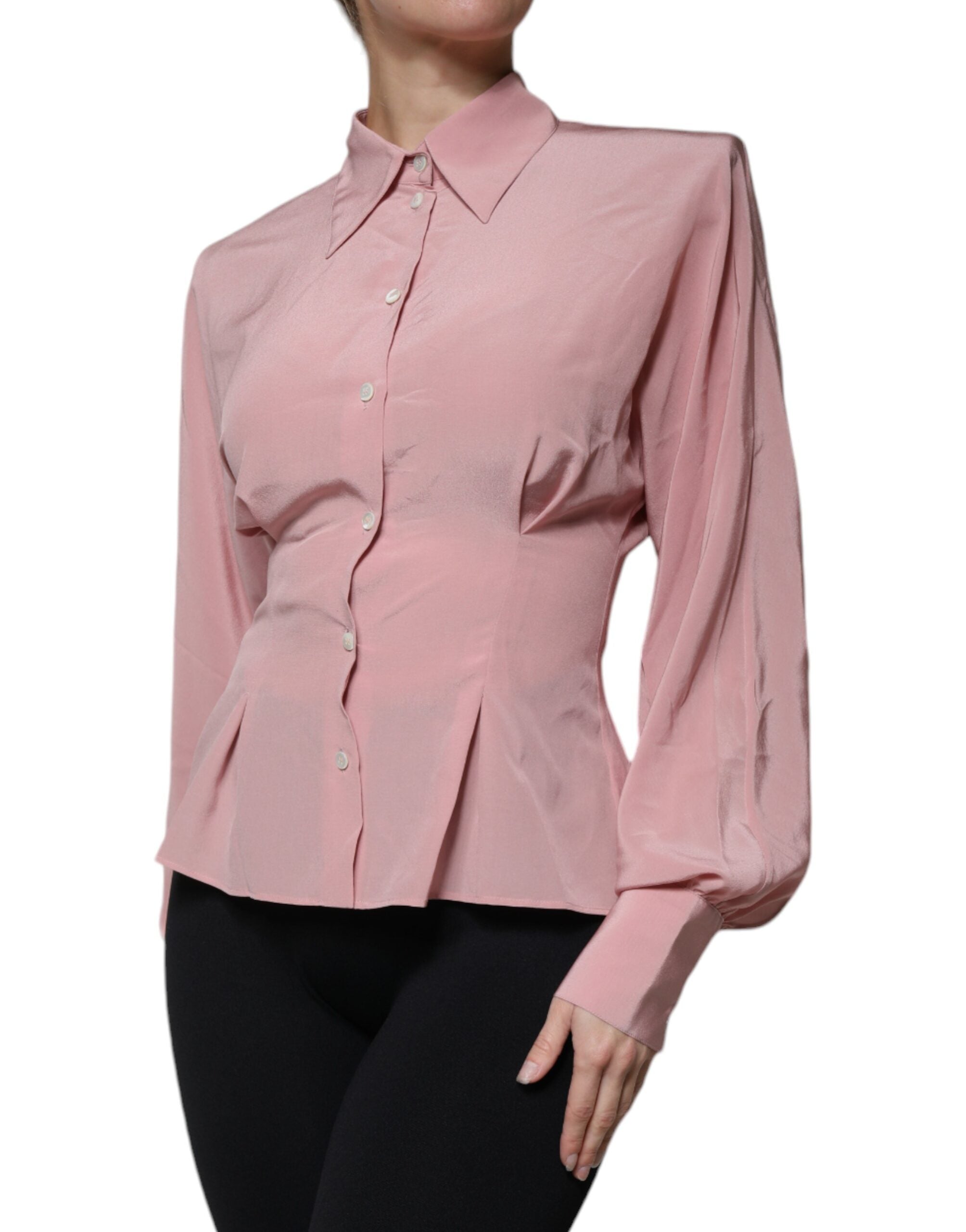 Dolce &amp; Gabbana Pink Cotton Long Sleeves Collared Blouse Top
