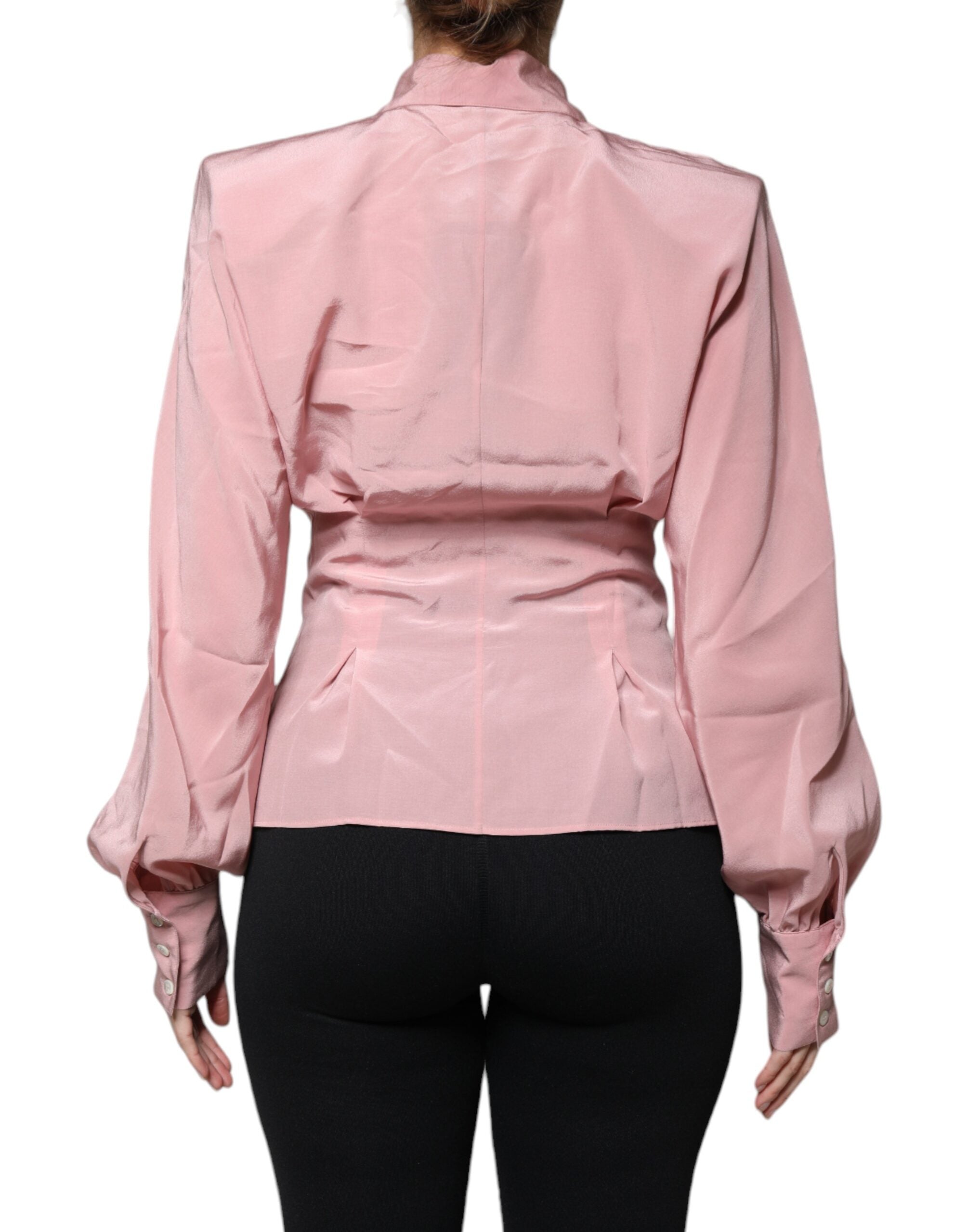 Dolce &amp; Gabbana Pink Cotton Long Sleeves Collared Blouse Top
