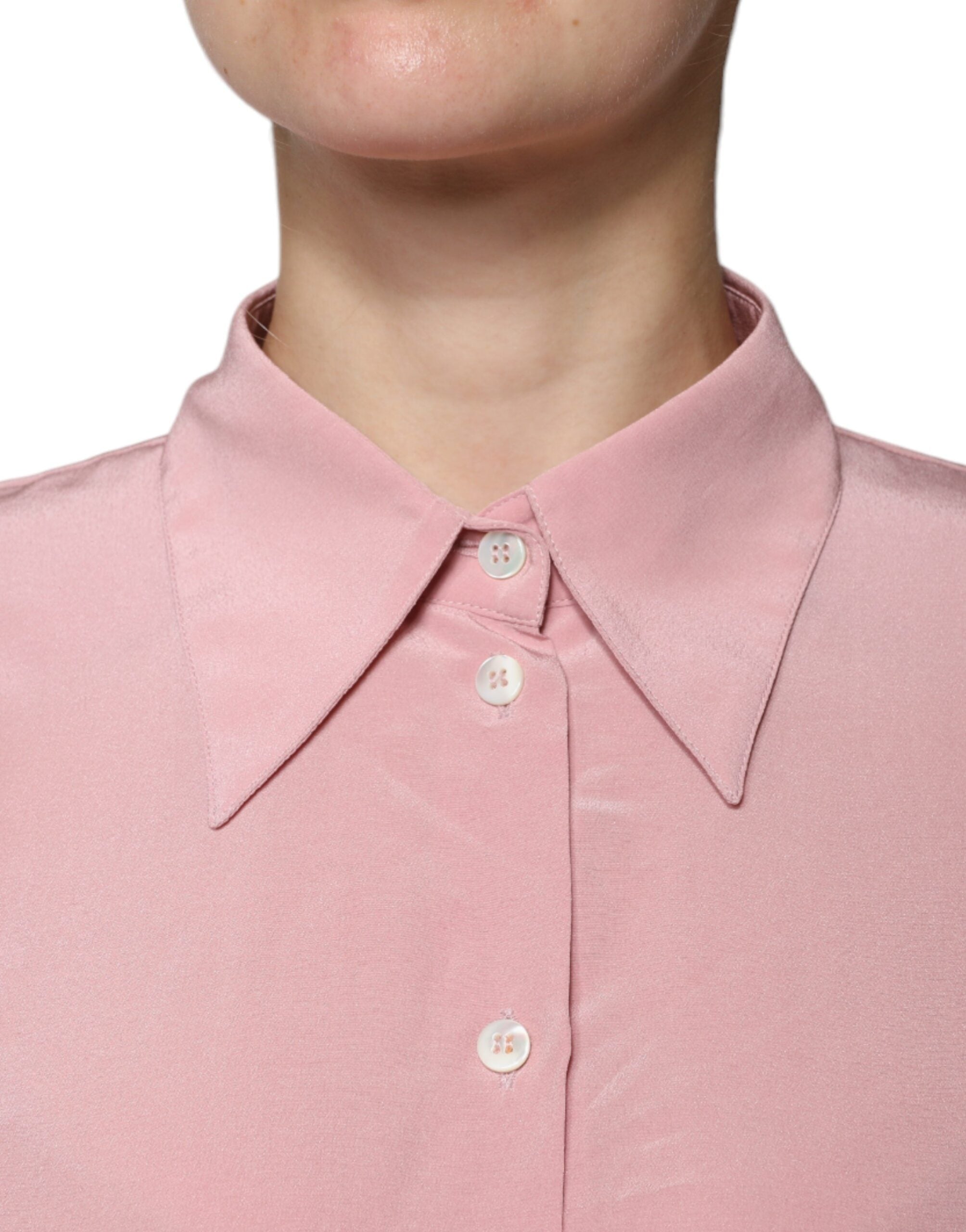 Dolce &amp; Gabbana Pink Cotton Long Sleeves Collared Blouse Top