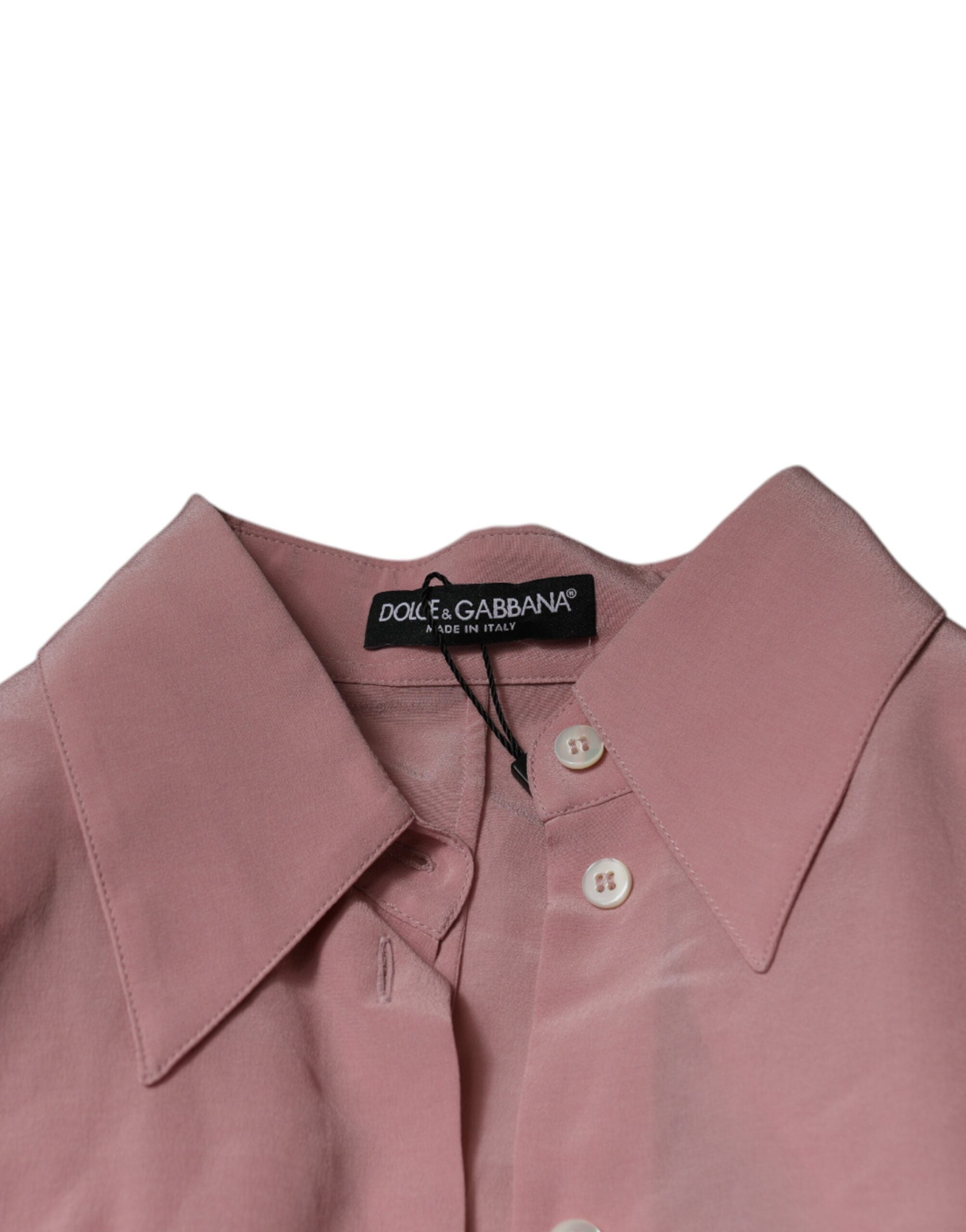 Dolce &amp; Gabbana Pink Cotton Long Sleeves Collared Blouse Top