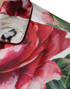 Dolce &amp; Gabbana White Peony Silk Long Sleeves Collared Blouse Top