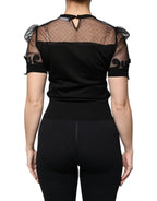 Dolce &amp; Gabbana Black Floral Lace Short Sleeves Blouse Top