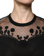 Dolce &amp; Gabbana Black Floral Lace Short Sleeves Blouse Top