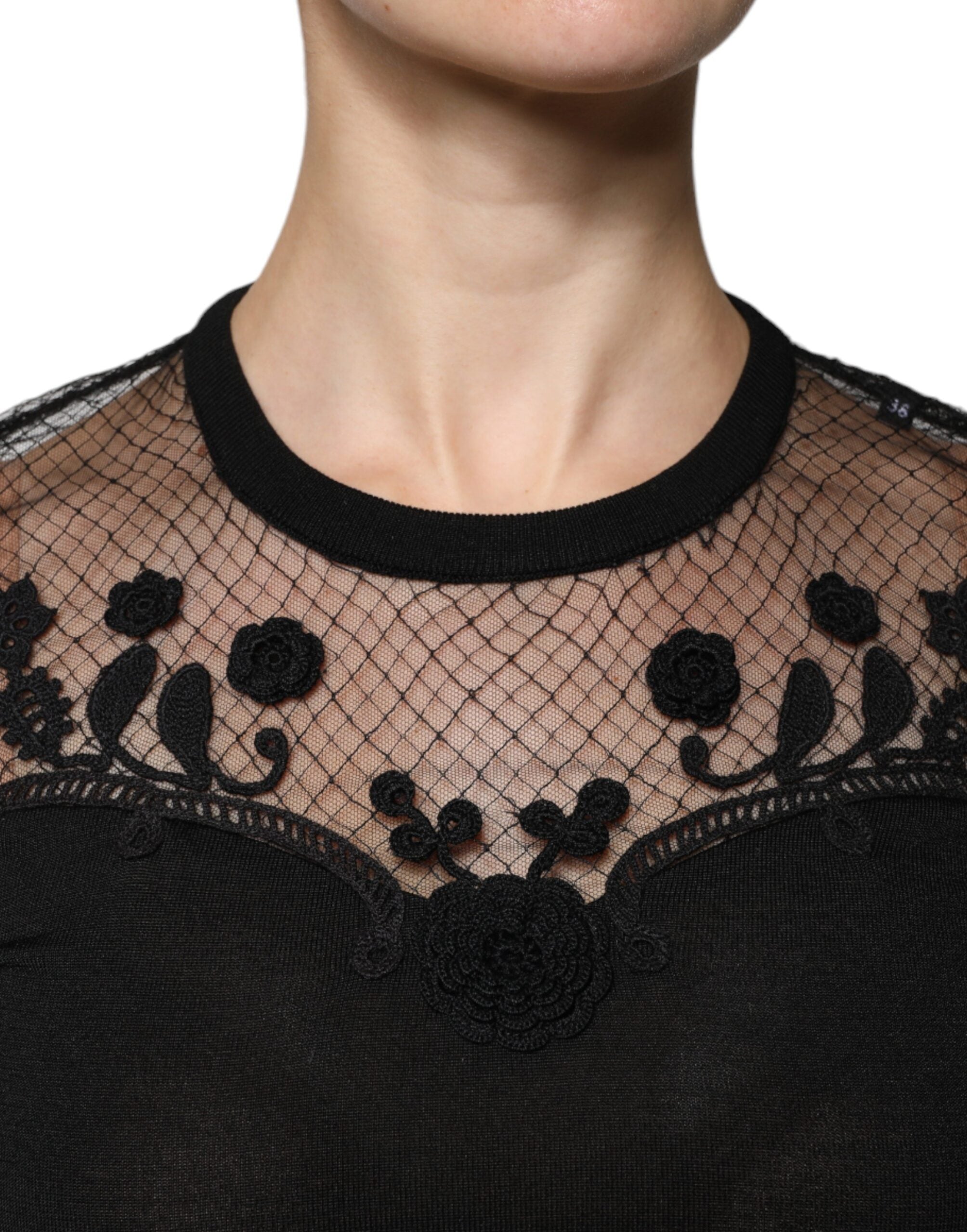 Dolce &amp; Gabbana Black Floral Lace Short Sleeves Blouse Top