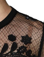 Dolce &amp; Gabbana Black Floral Lace Short Sleeves Blouse Top